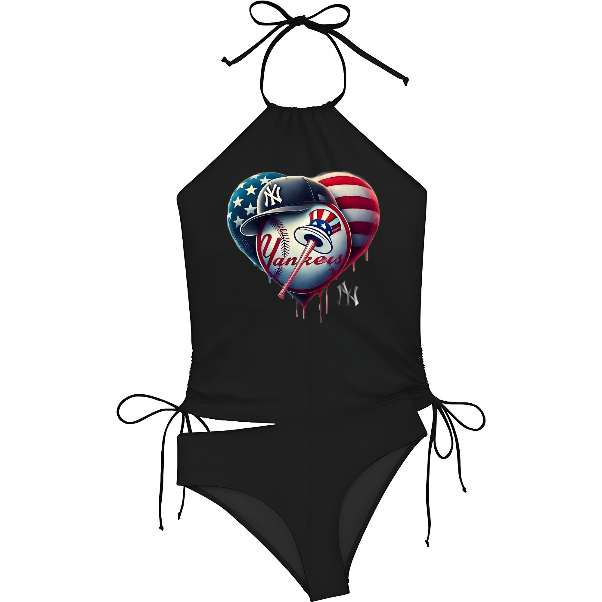 New York Yankees Heart Women's Heat Transfer Printed Two-Piece Bikini Set – Sexy One-Shoulder Top & Triangle Bottom, Soft Nylon-Spandex, Perfect for Beach, Pool & Vacation