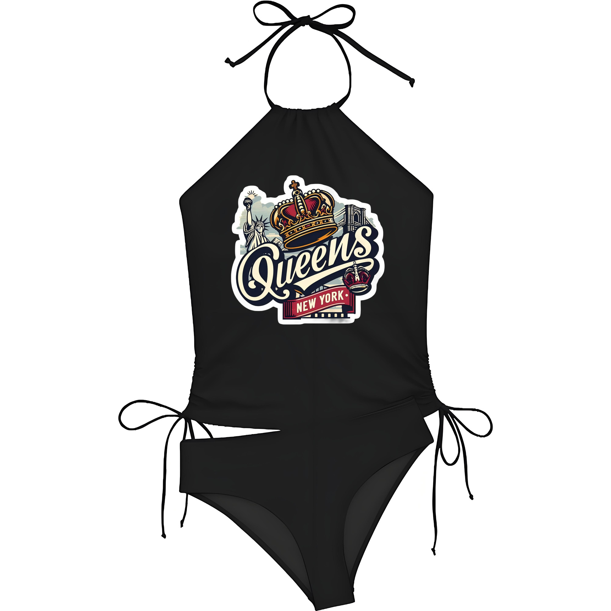 New York Yankees New York Queens Women's Heat Transfer Printed Two-Piece Bikini Set – Sexy One-Shoulder Top & Triangle Bottom, Soft Nylon-Spandex, Perfect for Beach, Pool & Vacation