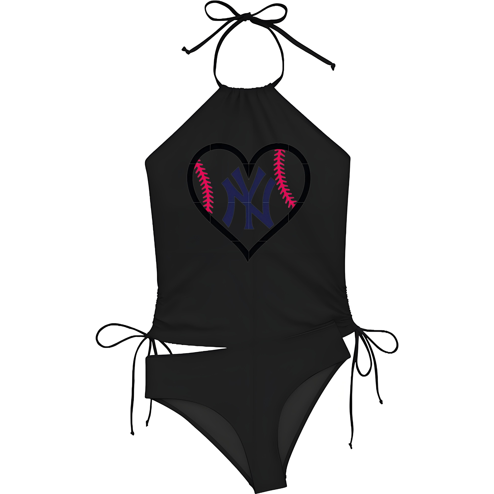 New York Yankees Heart Women's Heat Transfer Printed Two-Piece Bikini Set – Sexy One-Shoulder Top & Triangle Bottom, Soft Nylon-Spandex, Perfect for Beach, Pool & Vacation
