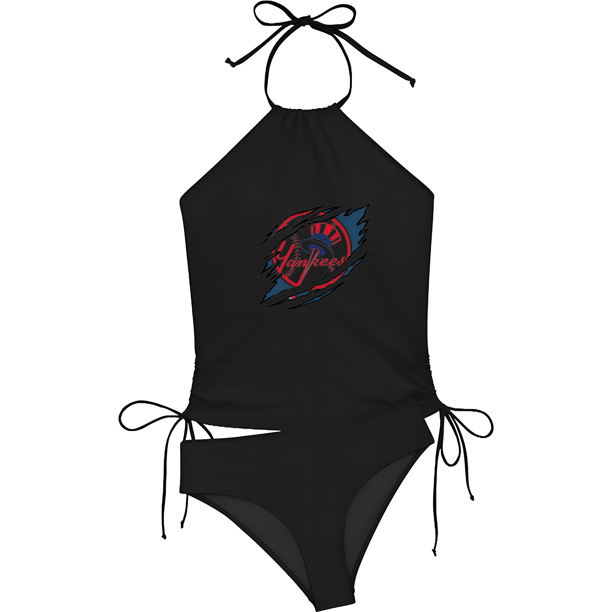 New York Yankees Claw Logo Women's Heat Transfer Printed Two-Piece Bikini Set – Sexy One-Shoulder Top & Triangle Bottom, Soft Nylon-Spandex, Perfect for Beach, Pool & Vacation