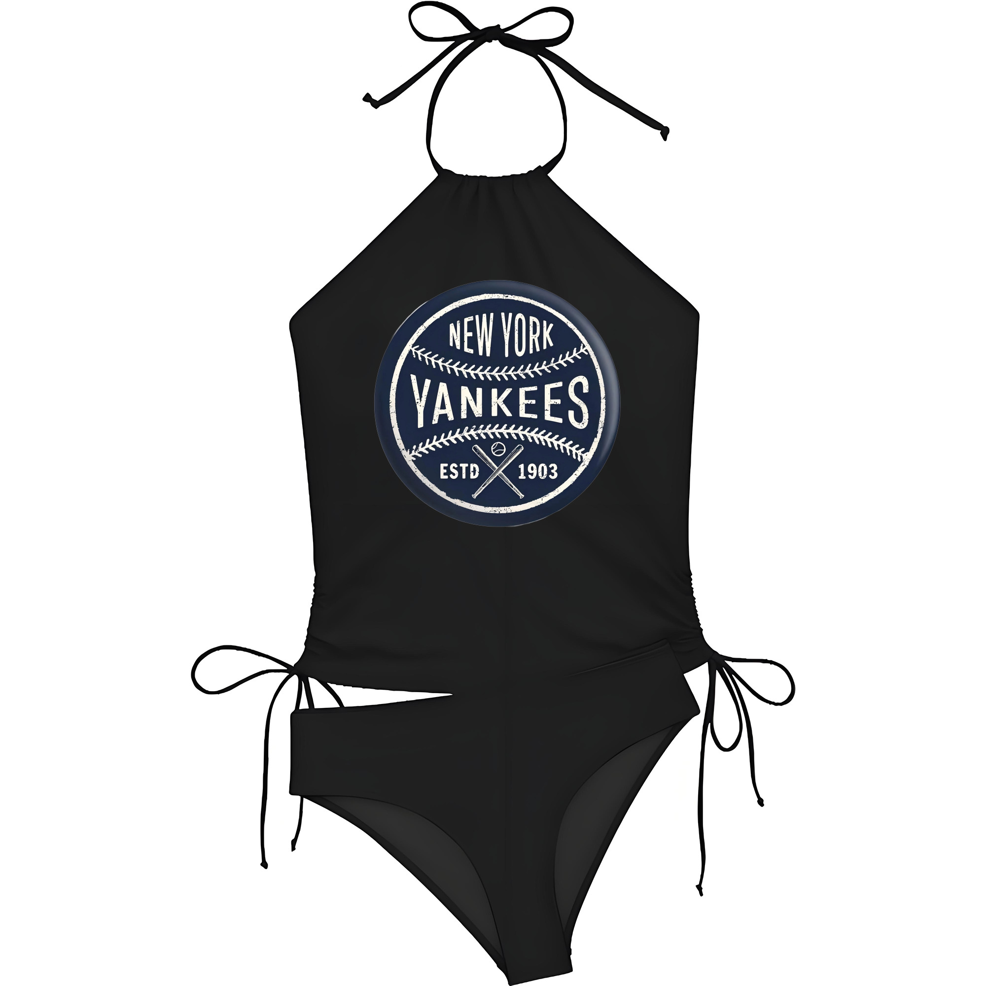 New York Yankees Estd 1903 Women's Heat Transfer Printed Two-Piece Bikini Set – Sexy One-Shoulder Top & Triangle Bottom, Soft Nylon-Spandex, Perfect for Beach, Pool & Vacation