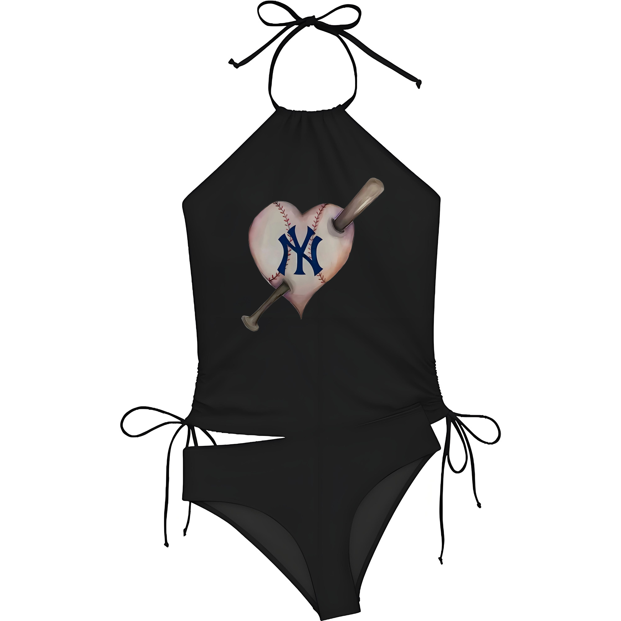 New York Yankees Heart Women's Heat Transfer Printed Two-Piece Bikini Set – Sexy One-Shoulder Top & Triangle Bottom, Soft Nylon-Spandex, Perfect for Beach, Pool & Vacation