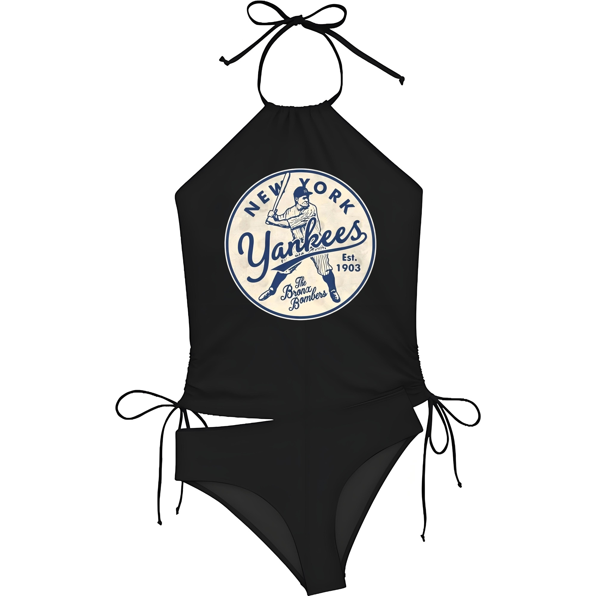 New York Yankees The Bronx Bombers Estd 1903 Women's Heat Transfer Printed Two-Piece Bikini Set – Sexy One-Shoulder Top & Triangle Bottom, Soft Nylon-Spandex, Perfect for Beach, Pool & Vacation
