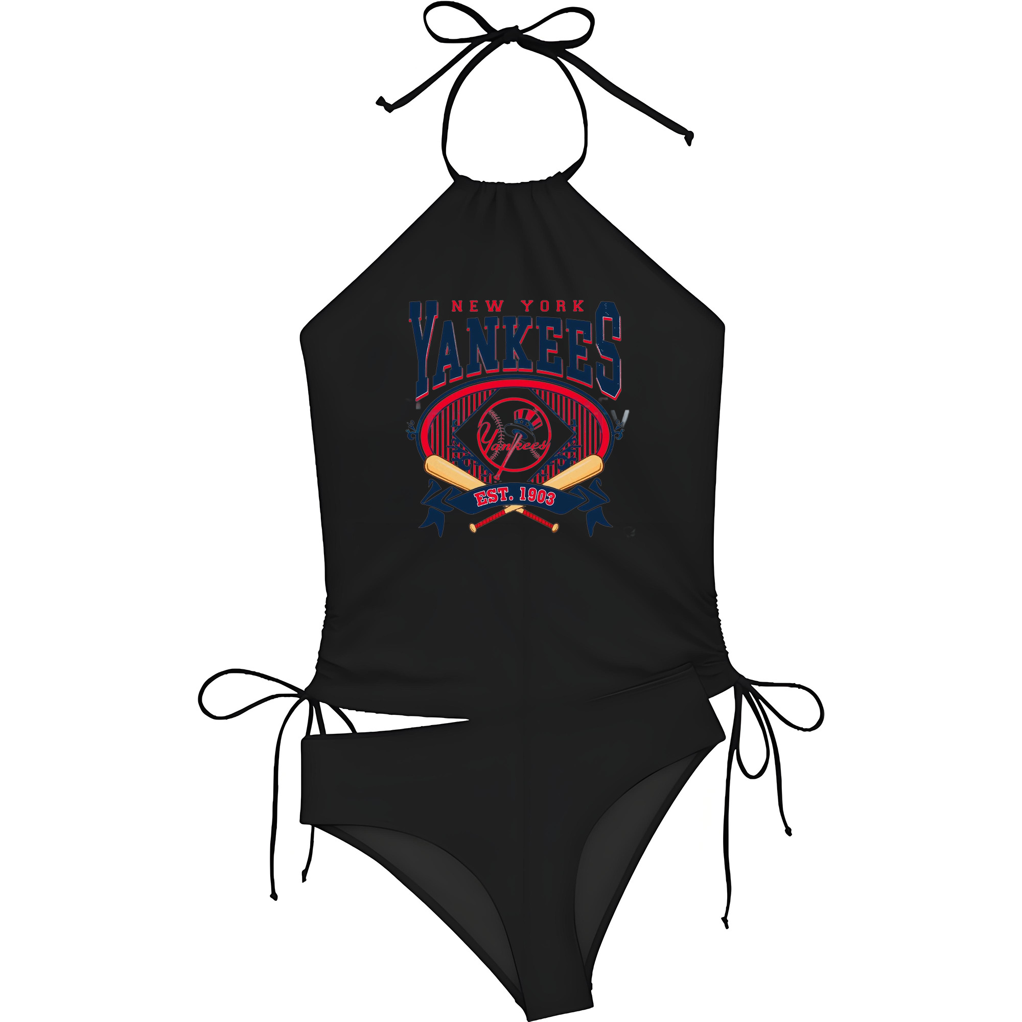 New York Yankees Vintage Est.1903 Women's Heat Transfer Printed Two-Piece Bikini Set – Sexy One-Shoulder Top & Triangle Bottom, Soft Nylon-Spandex, Perfect for Beach, Pool & Vacation