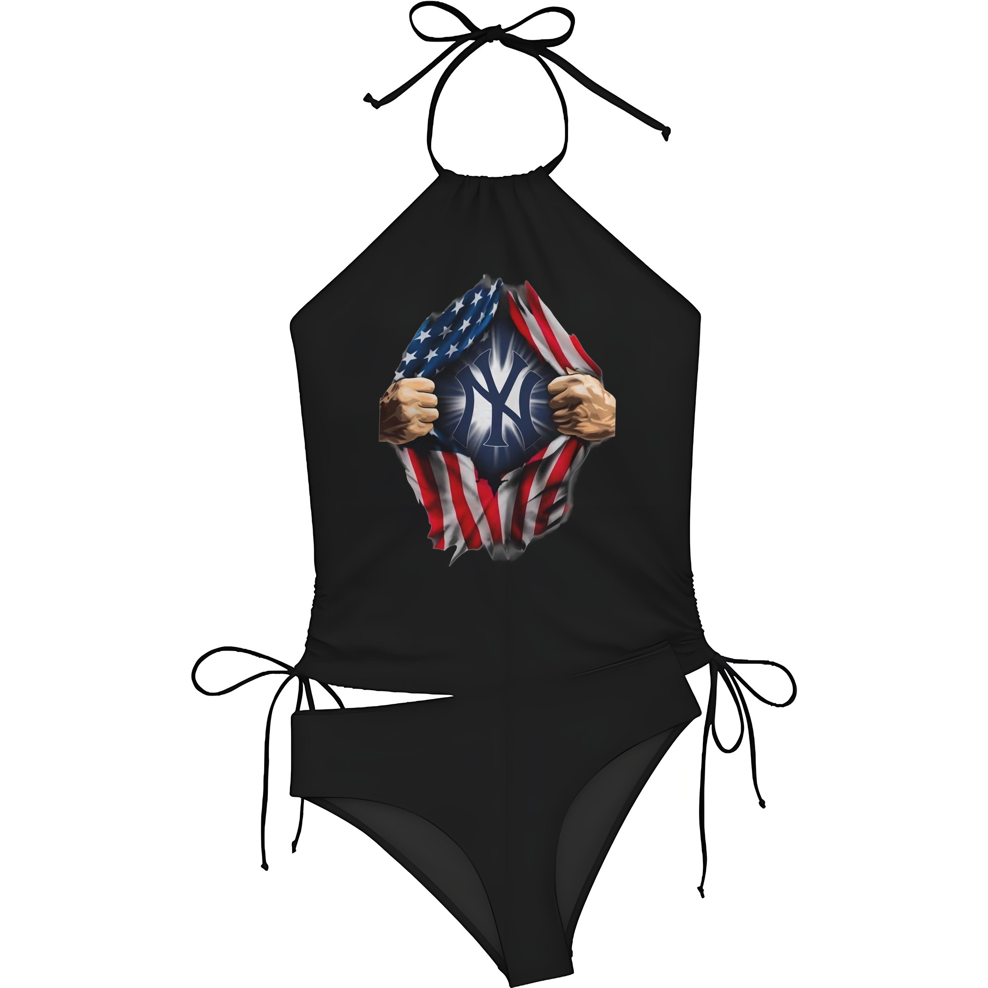 New York Yankees US Flag Yankees Inside Me Women's Heat Transfer Printed Two-Piece Bikini Set – Sexy One-Shoulder Top & Triangle Bottom, Soft Nylon-Spandex, Perfect for Beach, Pool & Vacation