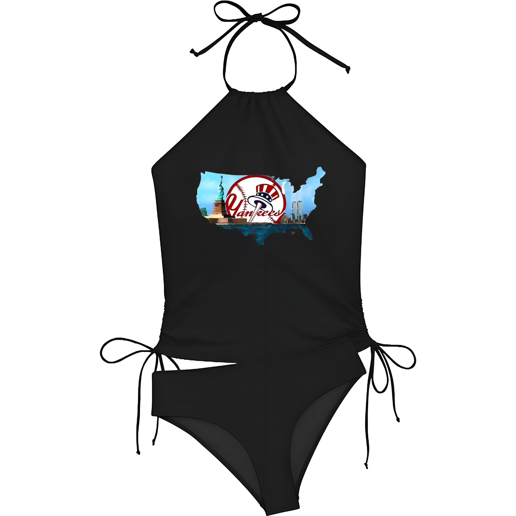 New York Yankees Whole USA Women's Heat Transfer Printed Two-Piece Bikini Set – Sexy One-Shoulder Top & Triangle Bottom, Soft Nylon-Spandex, Perfect for Beach, Pool & Vacation