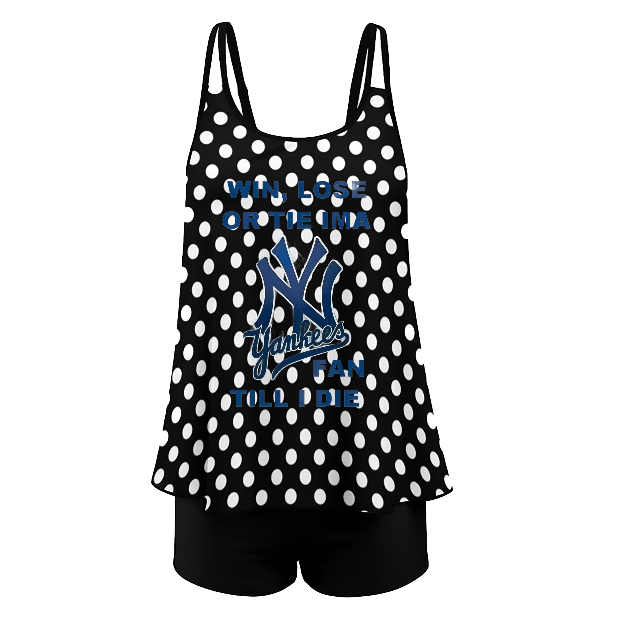 New York Yankees Win,Lose or Tie IMA Fan Till I Die Women’s Heat Transfer Printed Two-Piece Swimsuit Set – Sexy Double Strap Bandeau Top & Boyshort Bottoms, Soft Nylon-Spandex, Perfect for Beach, Pool & Vacation