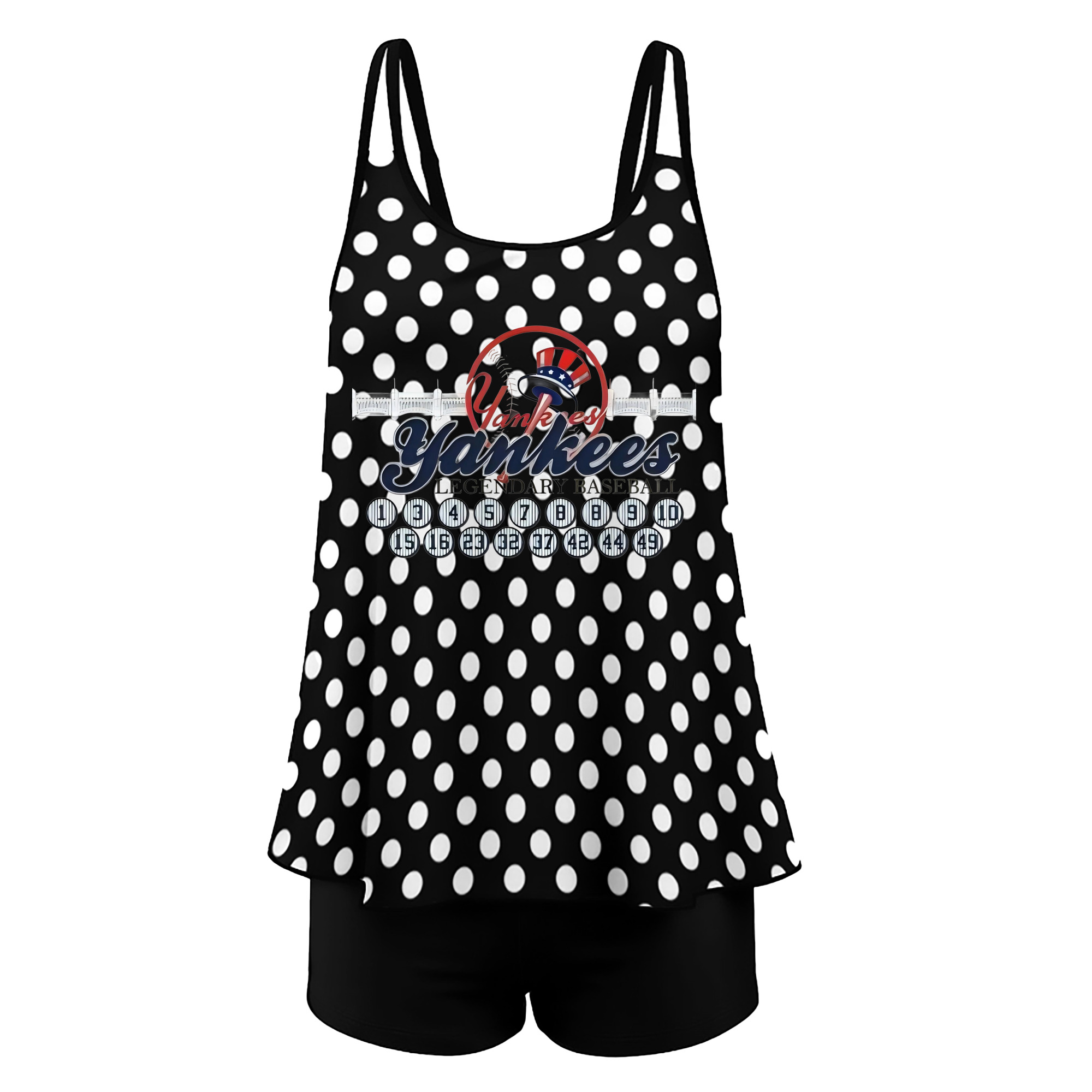 New York Yankees Legendary Baseball Women’s Heat Transfer Printed Two-Piece Swimsuit Set – Sexy Double Strap Bandeau Top & Boyshort Bottoms, Soft Nylon-Spandex, Perfect for Beach, Pool & Vacation