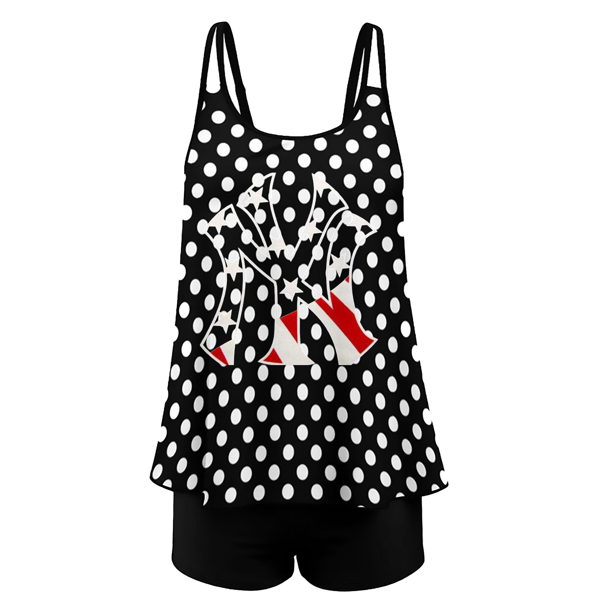 New York Yankees Logo USA Women’s Heat Transfer Printed Two-Piece Swimsuit Set – Sexy Double Strap Bandeau Top & Boyshort Bottoms, Soft Nylon-Spandex, Perfect for Beach, Pool & Vacation