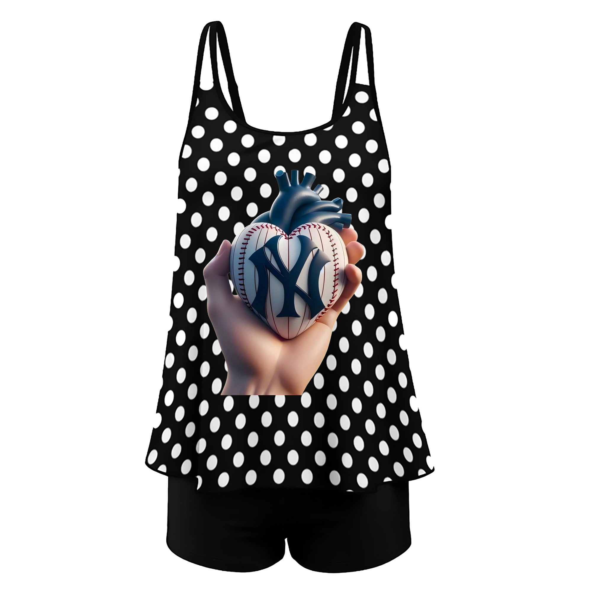 New York Yankees Heart Women’s Heat Transfer Printed Two-Piece Swimsuit Set – Sexy Double Strap Bandeau Top & Boyshort Bottoms, Soft Nylon-Spandex, Perfect for Beach, Pool & Vacation