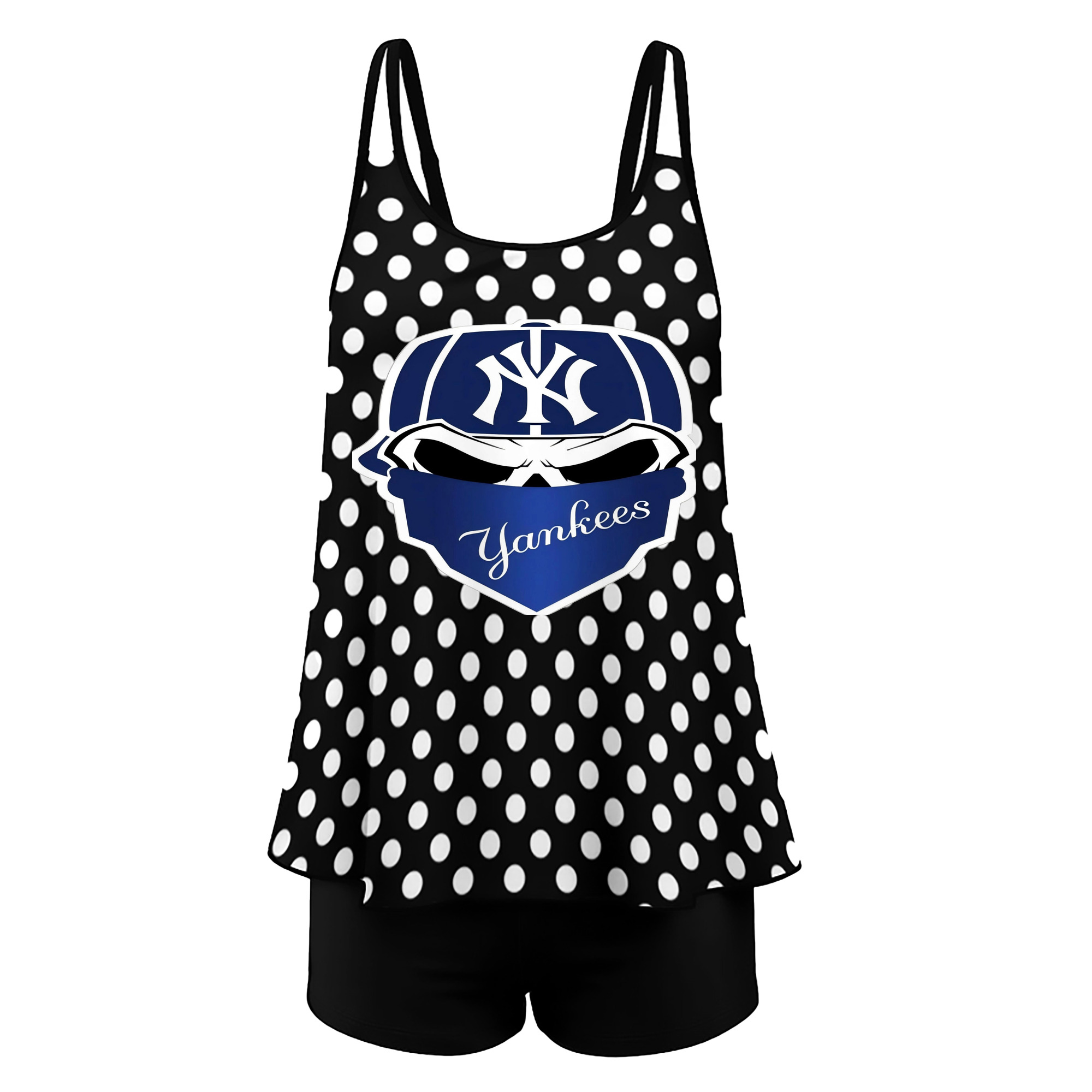 New York Yankees Skull Women’s Heat Transfer Printed Two-Piece Swimsuit Set – Sexy Double Strap Bandeau Top & Boyshort Bottoms, Soft Nylon-Spandex, Perfect for Beach, Pool & Vacation