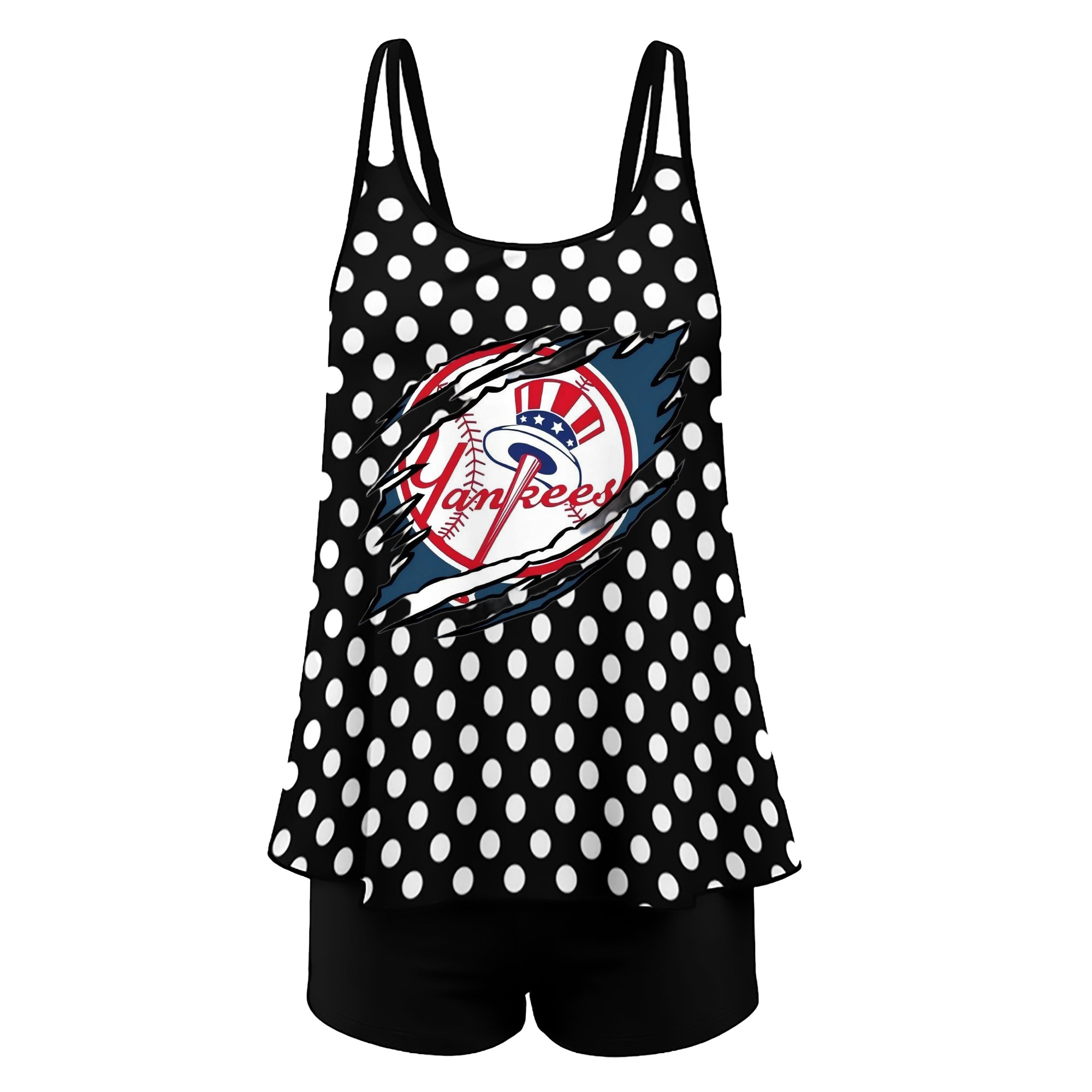 New York Yankees Claw Logo Women’s Heat Transfer Printed Two-Piece Swimsuit Set – Sexy Double Strap Bandeau Top & Boyshort Bottoms, Soft Nylon-Spandex, Perfect for Beach, Pool & Vacation