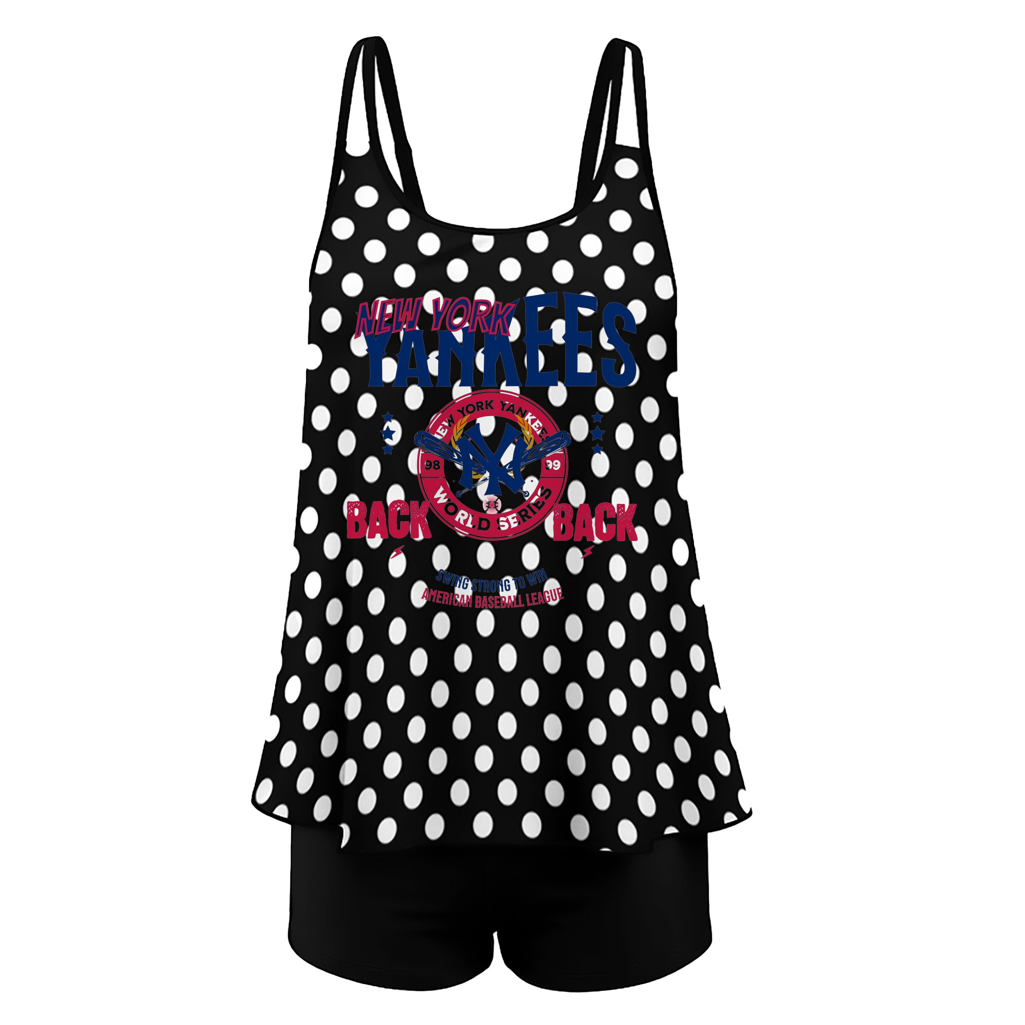 New York Yankees WS Back 2 Back 98-99 Women’s Heat Transfer Printed Two-Piece Swimsuit Set – Sexy Double Strap Bandeau Top & Boyshort Bottoms, Soft Nylon-Spandex, Perfect for Beach, Pool & Vacation