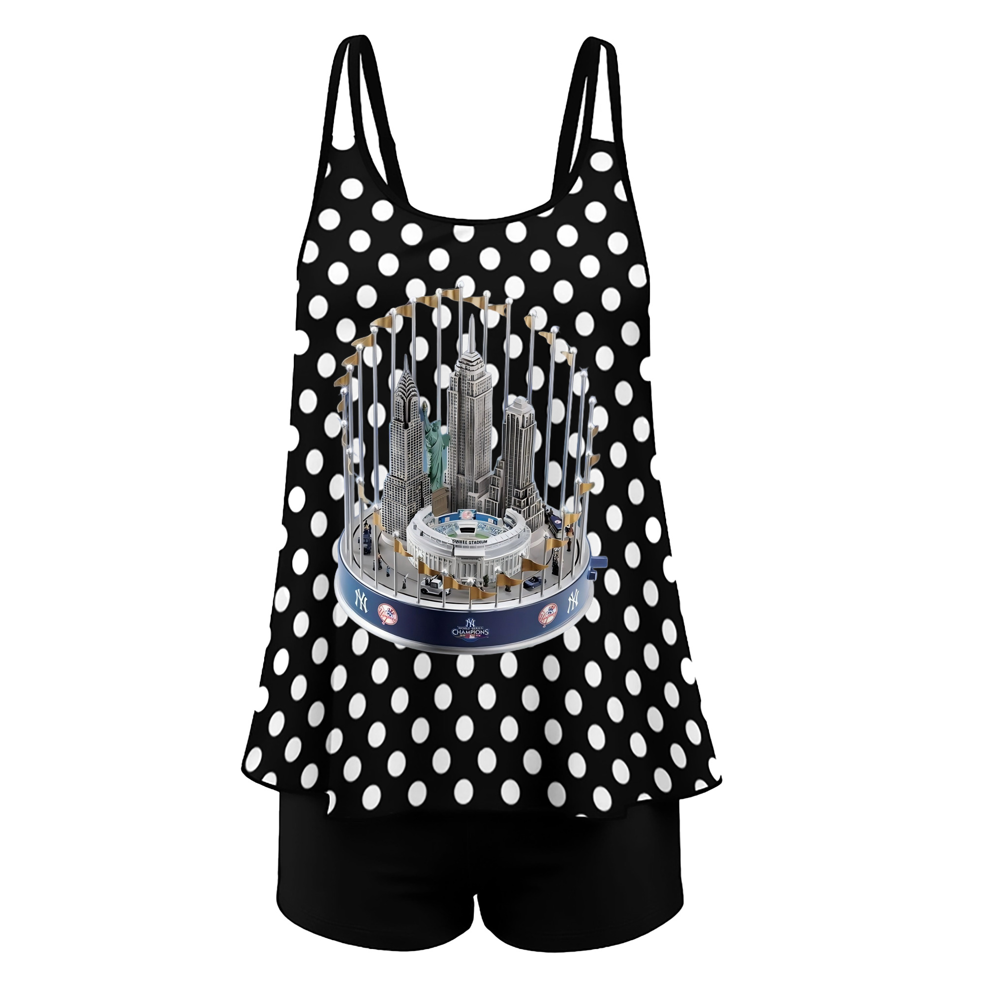 New York Yankees WS Champions Cup Women’s Heat Transfer Printed Two-Piece Swimsuit Set – Sexy Double Strap Bandeau Top & Boyshort Bottoms, Soft Nylon-Spandex, Perfect for Beach, Pool & Vacation