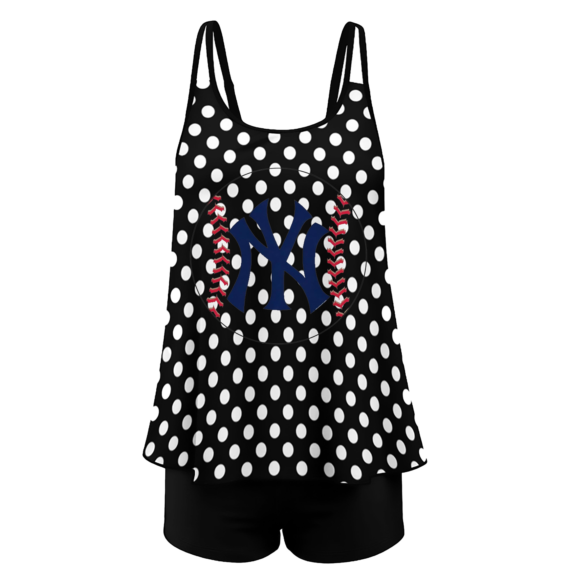 New York Yankees Baseball Women’s Heat Transfer Printed Two-Piece Swimsuit Set – Sexy Double Strap Bandeau Top & Boyshort Bottoms, Soft Nylon-Spandex, Perfect for Beach, Pool & Vacation