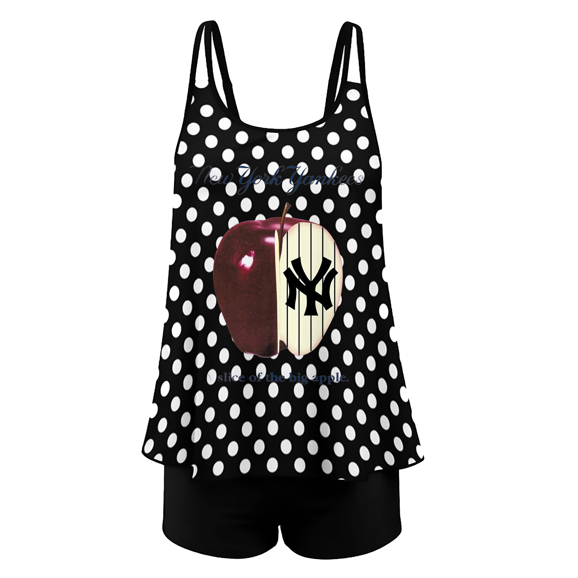 New York Yankees A Slice of The Big Apple Women’s Heat Transfer Printed Two-Piece Swimsuit Set – Sexy Double Strap Bandeau Top & Boyshort Bottoms, Soft Nylon-Spandex, Perfect for Beach, Pool & Vacation