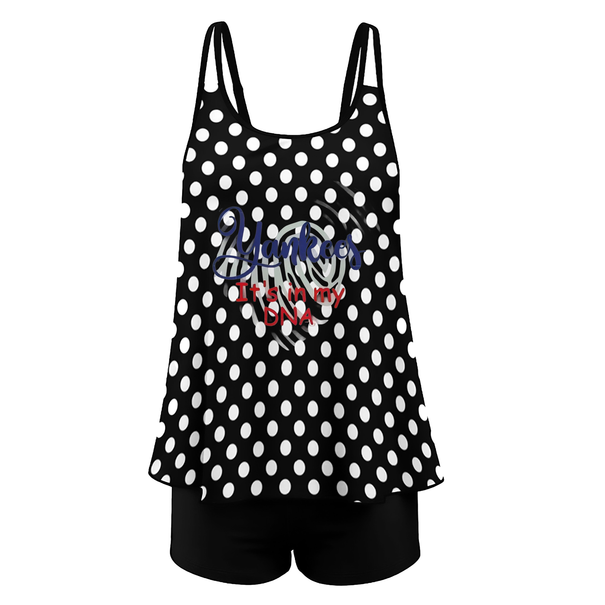 New York Yankees It's In My DNA Women’s Heat Transfer Printed Two-Piece Swimsuit Set – Sexy Double Strap Bandeau Top & Boyshort Bottoms, Soft Nylon-Spandex, Perfect for Beach, Pool & Vacation