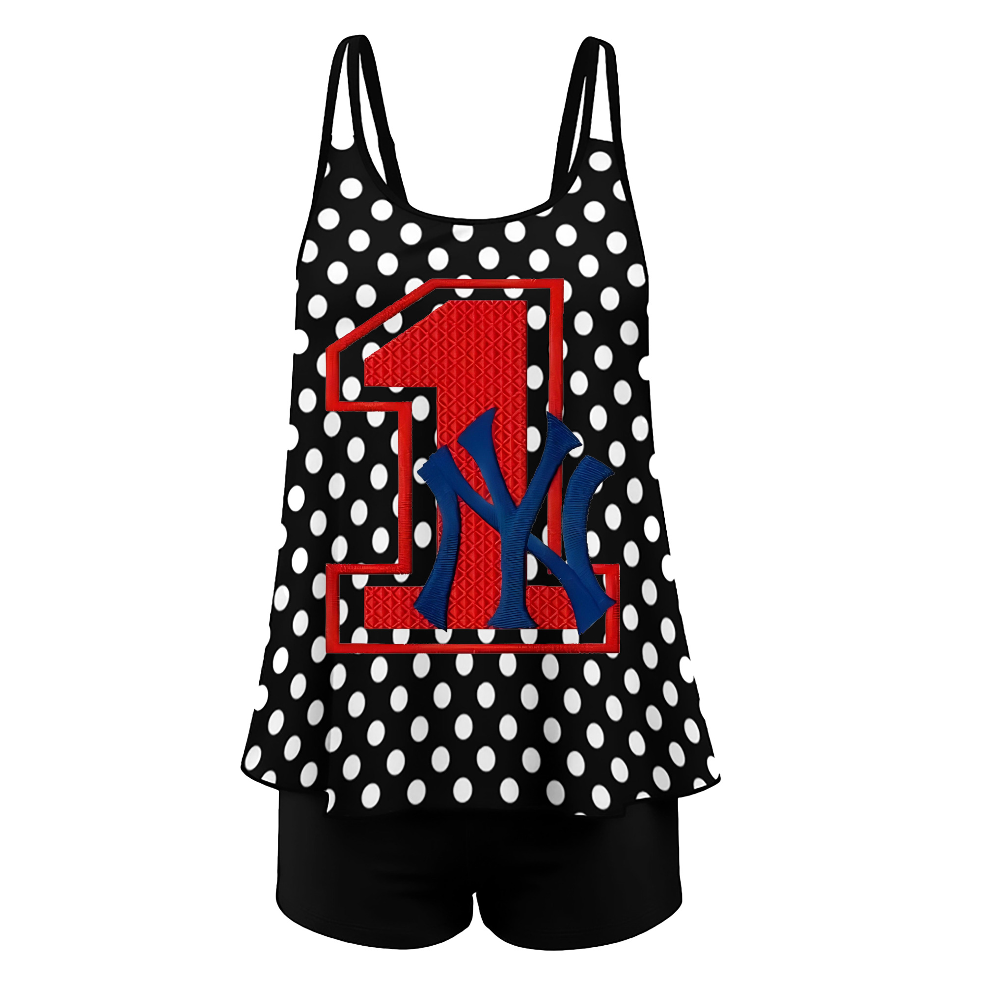 New York Yankees No.1 Fans Women’s Heat Transfer Printed Two-Piece Swimsuit Set – Sexy Double Strap Bandeau Top & Boyshort Bottoms, Soft Nylon-Spandex, Perfect for Beach, Pool & Vacation