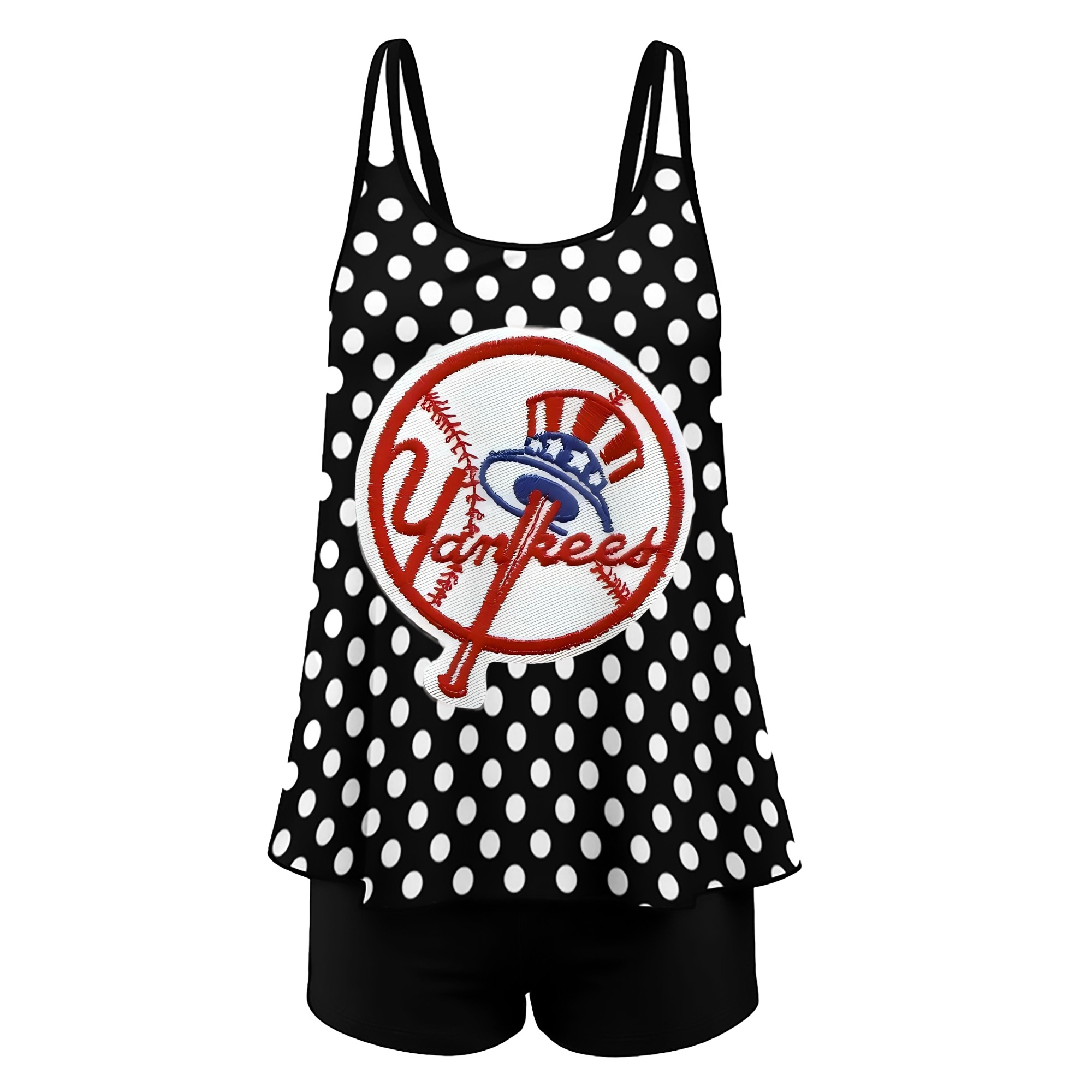 New York Yankees LOGO Women’s Heat Transfer Printed Two-Piece Swimsuit Set – Sexy Double Strap Bandeau Top & Boyshort Bottoms, Soft Nylon-Spandex, Perfect for Beach, Pool & Vacation