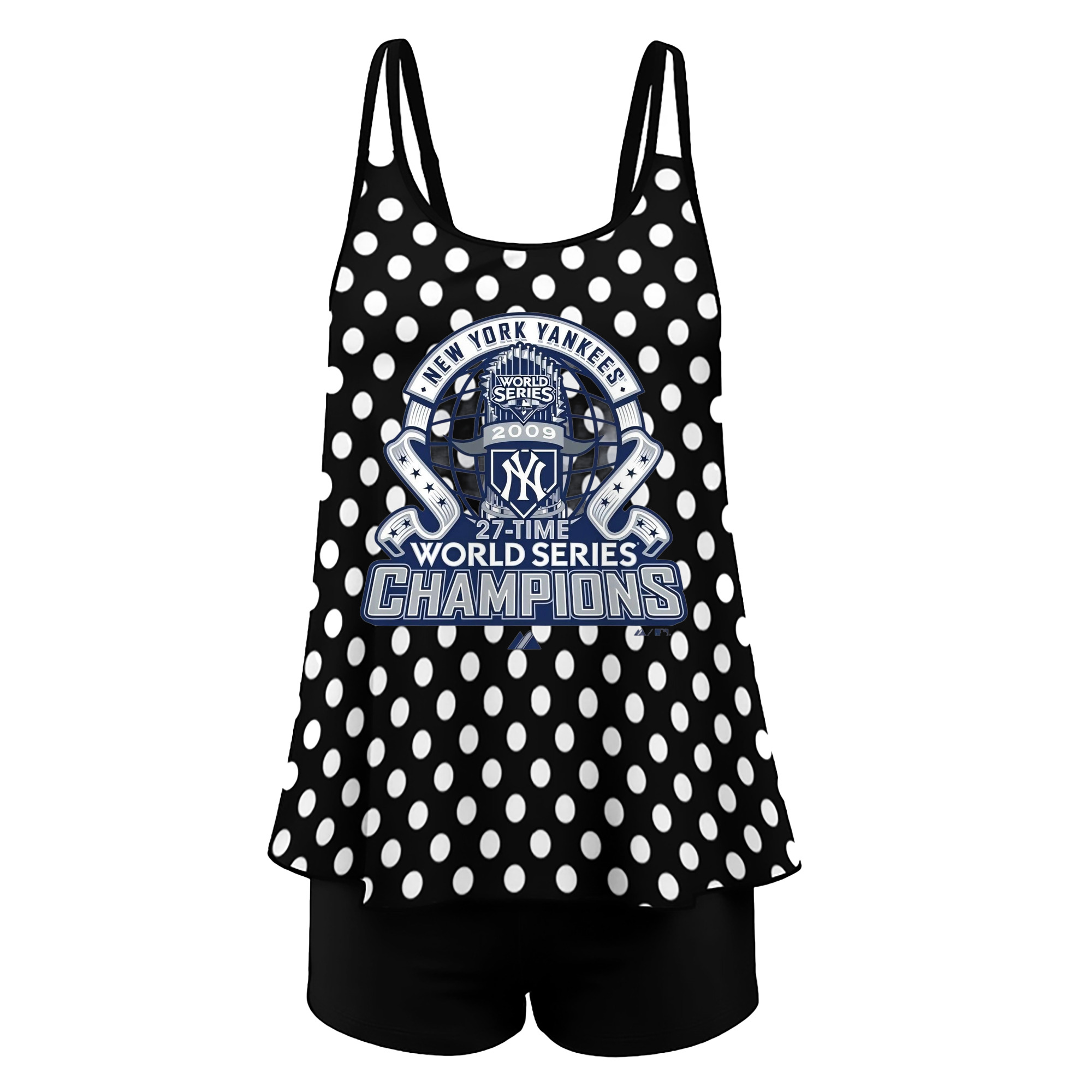 New York Yankees 2009 27th WS Champions Blue Women’s Heat Transfer Printed Two-Piece Swimsuit Set – Sexy Double Strap Bandeau Top & Boyshort Bottoms, Soft Nylon-Spandex, Perfect for Beach, Pool & Vacation