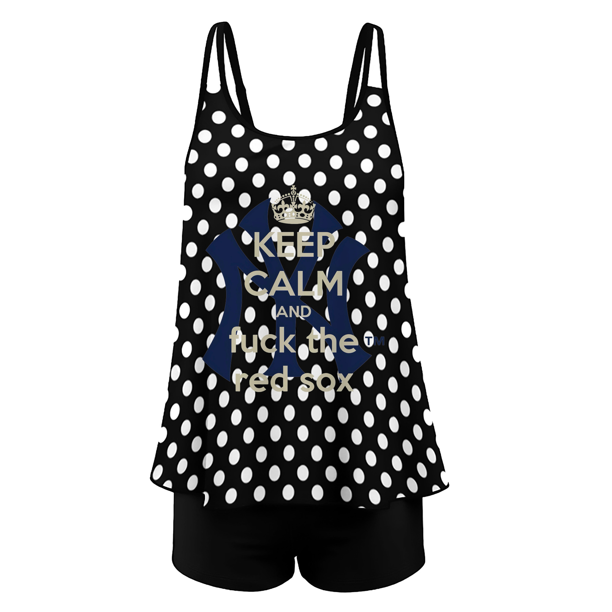 New York Yankees Keep Calm and Fuck The Red Sox Women’s Heat Transfer Printed Two-Piece Swimsuit Set – Sexy Double Strap Bandeau Top & Boyshort Bottoms, Soft Nylon-Spandex, Perfect for Beach, Pool & Vacation