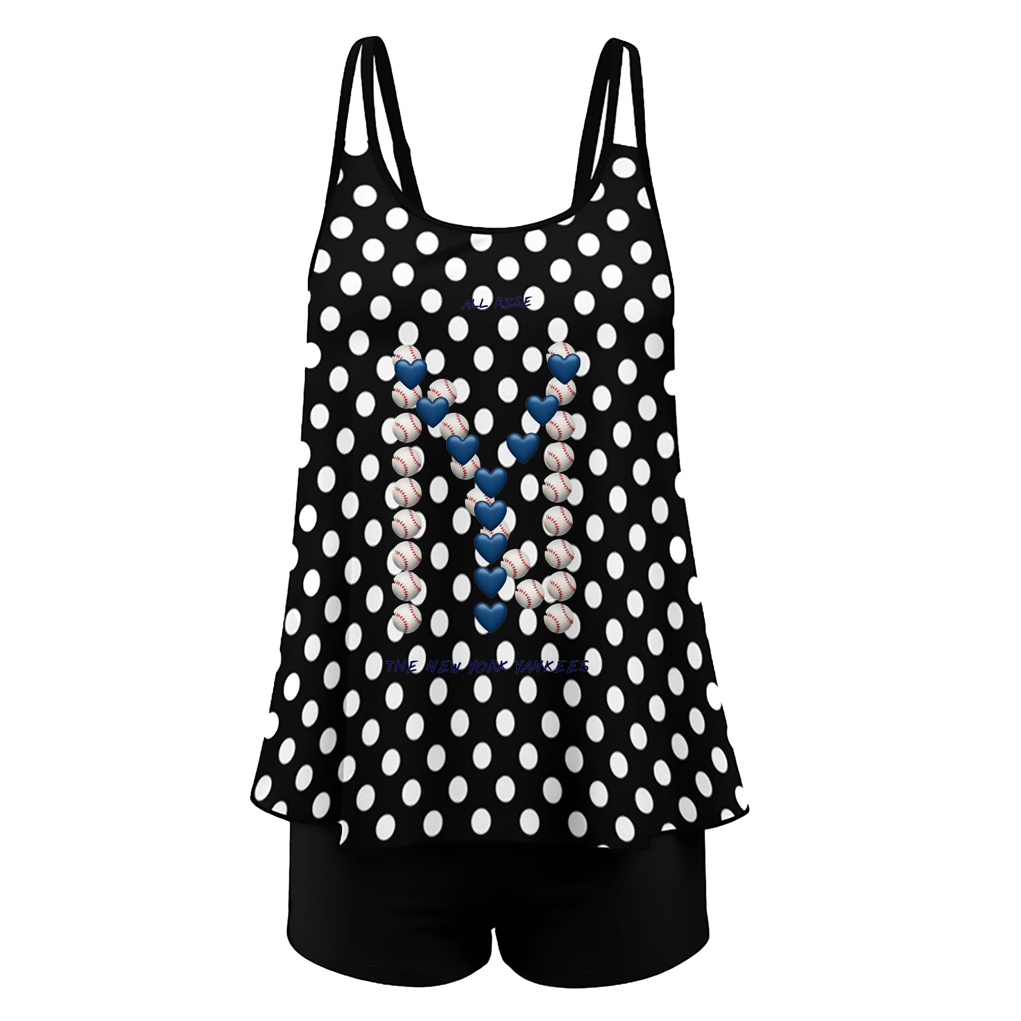 New York Yankees All Rise Love Baseball Women’s Heat Transfer Printed Two-Piece Swimsuit Set – Sexy Double Strap Bandeau Top & Boyshort Bottoms, Soft Nylon-Spandex, Perfect for Beach, Pool & Vacation