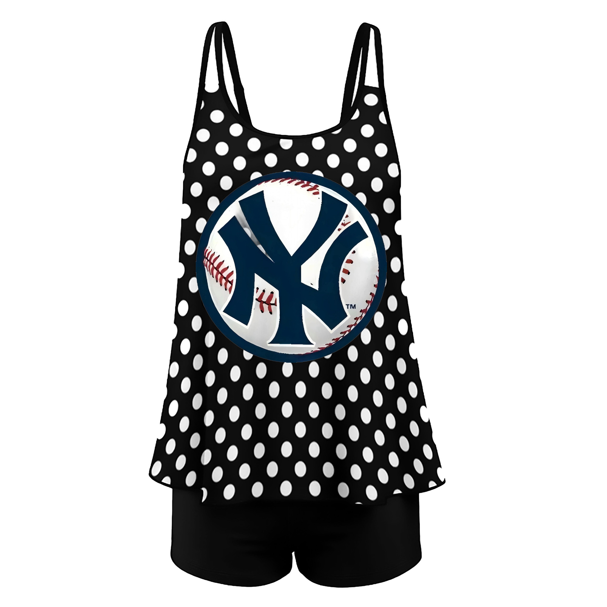 New York Yankees Baseball Women’s Heat Transfer Printed Two-Piece Swimsuit Set – Sexy Double Strap Bandeau Top & Boyshort Bottoms, Soft Nylon-Spandex, Perfect for Beach, Pool & Vacation