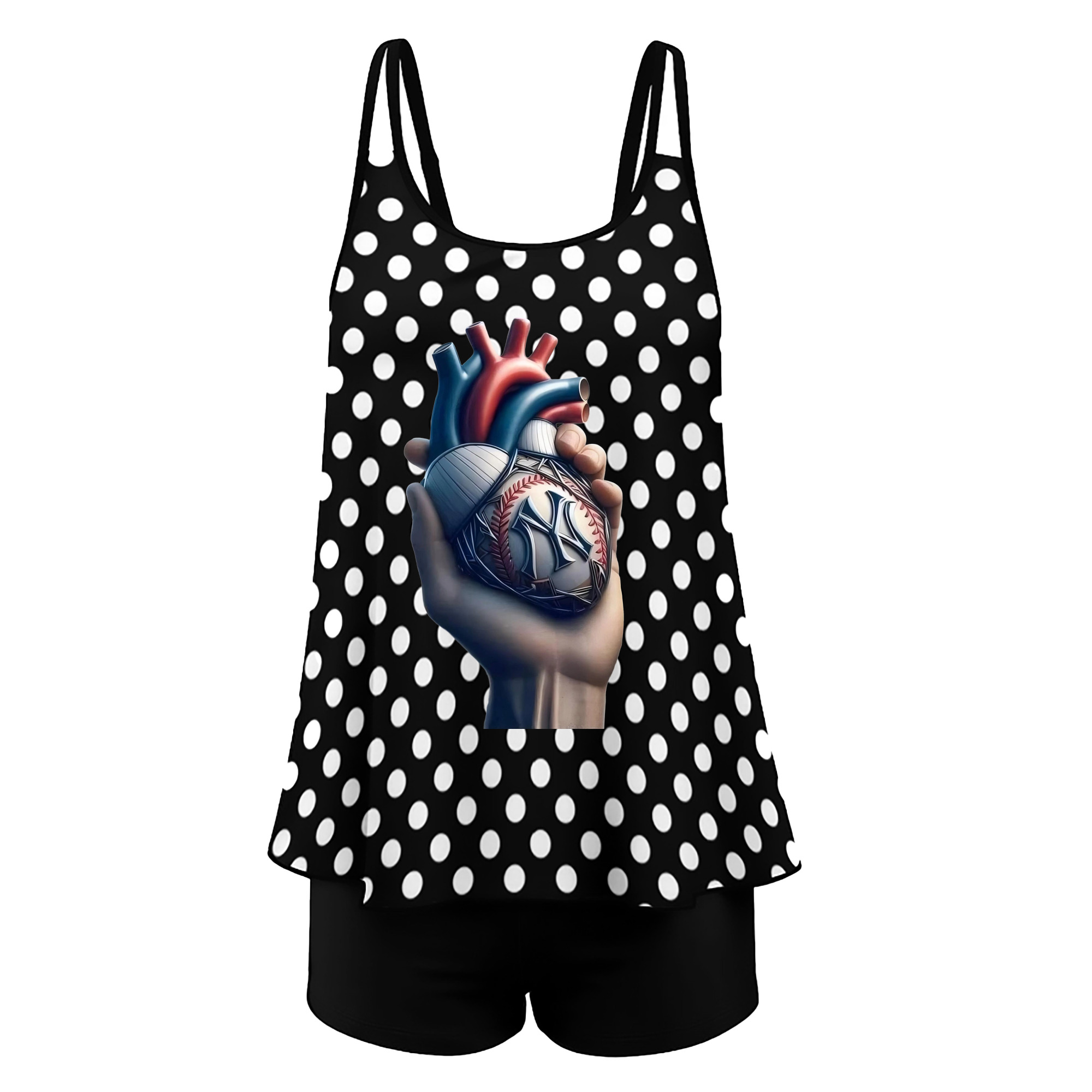 New York Yankees Heart Women’s Heat Transfer Printed Two-Piece Swimsuit Set – Sexy Double Strap Bandeau Top & Boyshort Bottoms, Soft Nylon-Spandex, Perfect for Beach, Pool & Vacation