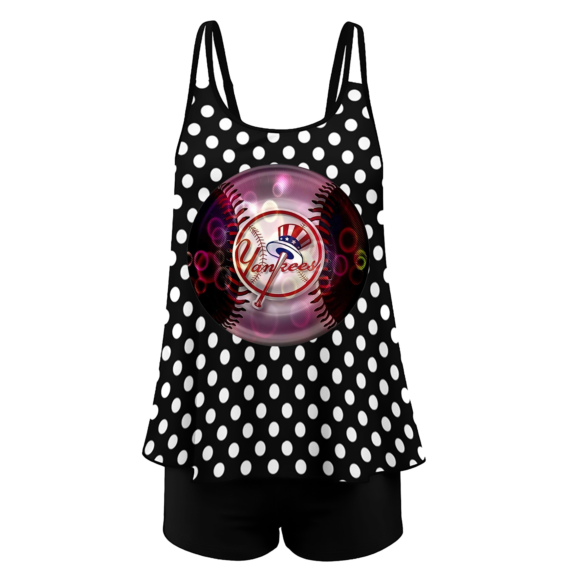 New York Yankees Colorful Logo Women’s Heat Transfer Printed Two-Piece Swimsuit Set – Sexy Double Strap Bandeau Top & Boyshort Bottoms, Soft Nylon-Spandex, Perfect for Beach, Pool & Vacation