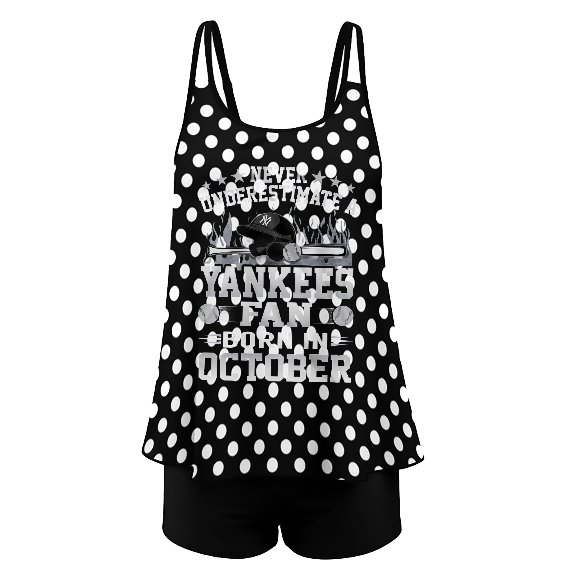 New York Yankees Never Underestimate A Yankees Fan Born in October Women’s Heat Transfer Printed Two-Piece Swimsuit Set – Sexy Double Strap Bandeau Top & Boyshort Bottoms, Soft Nylon-Spandex, Perfect for Beach, Pool & Vacation