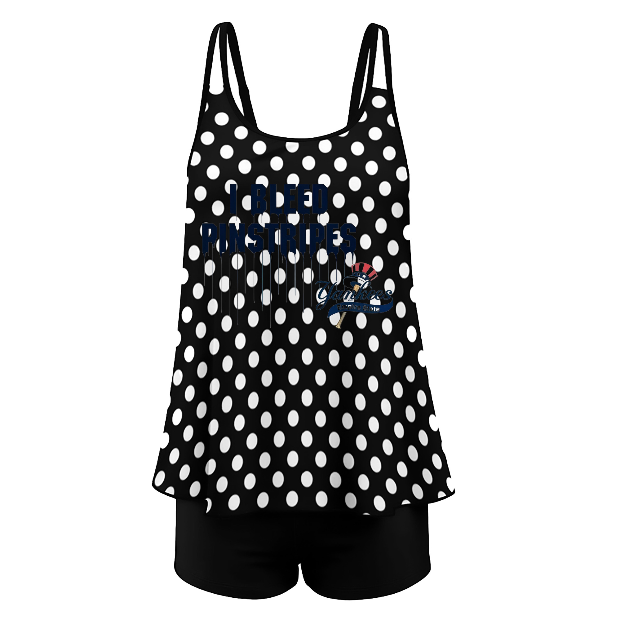 New York Yankees I Bleed Pinstripes Women’s Heat Transfer Printed Two-Piece Swimsuit Set – Sexy Double Strap Bandeau Top & Boyshort Bottoms, Soft Nylon-Spandex, Perfect for Beach, Pool & Vacation