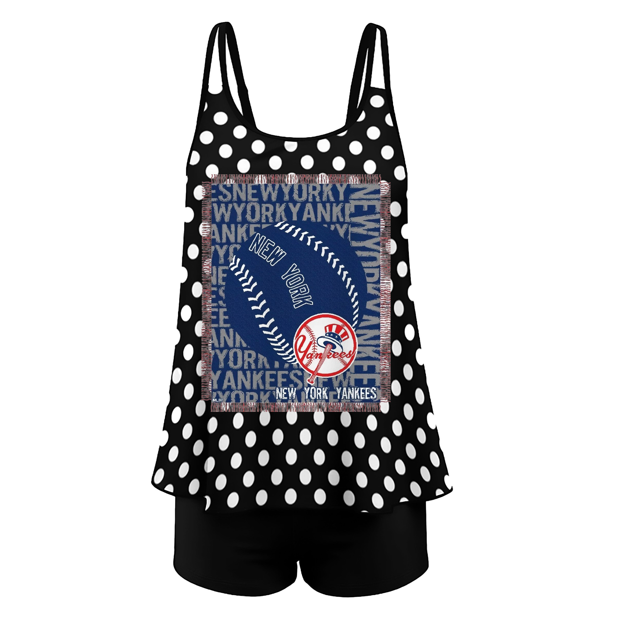 New York Yankees 65 Women’s Heat Transfer Printed Two-Piece Swimsuit Set – Sexy Double Strap Bandeau Top & Boyshort Bottoms, Soft Nylon-Spandex, Perfect for Beach, Pool & Vacation