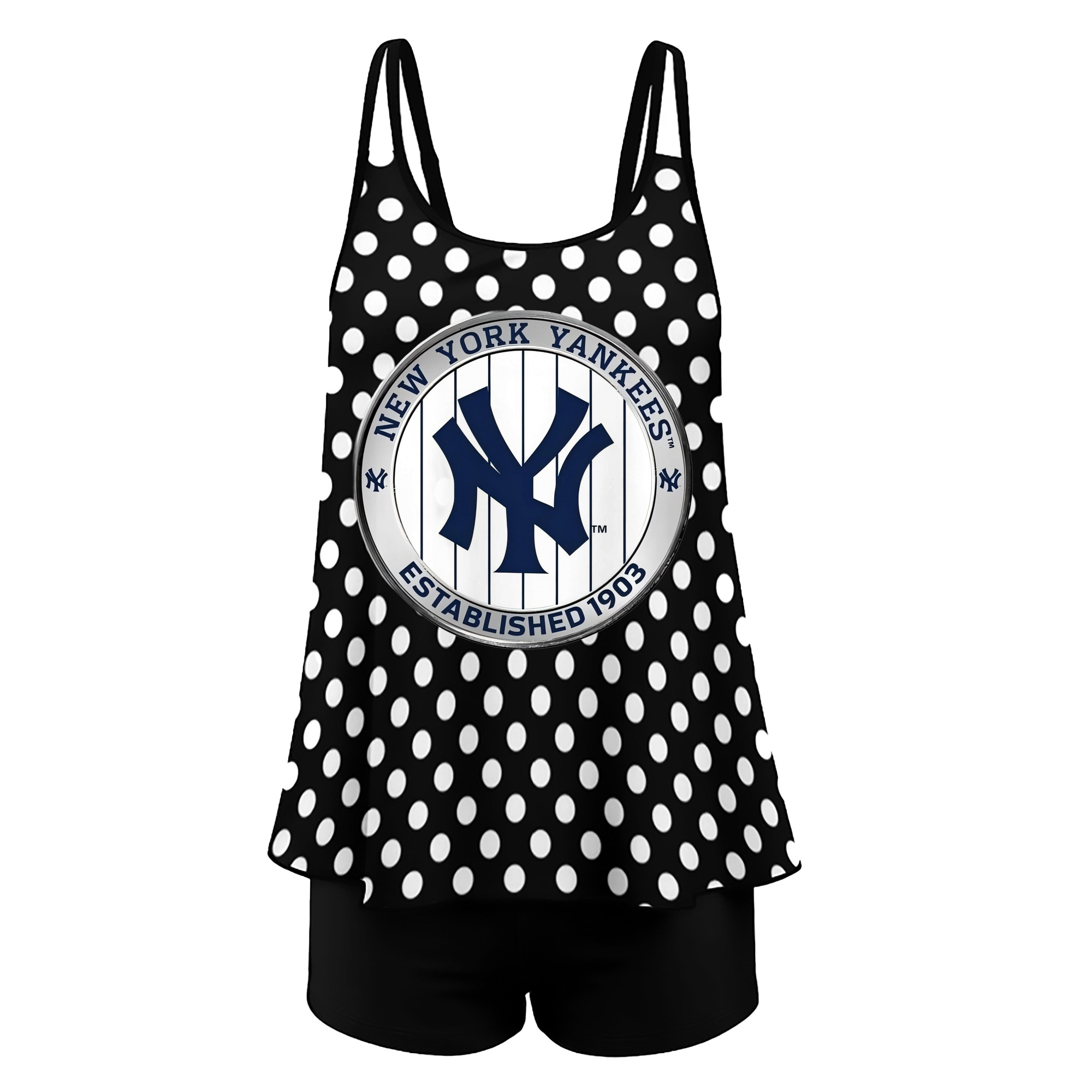 New York Yankees Established 1903 Women’s Heat Transfer Printed Two-Piece Swimsuit Set – Sexy Double Strap Bandeau Top & Boyshort Bottoms, Soft Nylon-Spandex, Perfect for Beach, Pool & Vacation