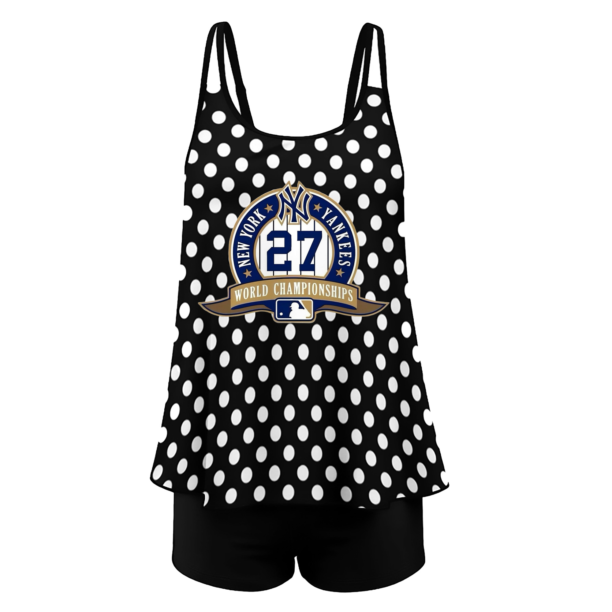 New York Yankees 27 World Championships Women’s Heat Transfer Printed Two-Piece Swimsuit Set – Sexy Double Strap Bandeau Top & Boyshort Bottoms, Soft Nylon-Spandex, Perfect for Beach, Pool & Vacation