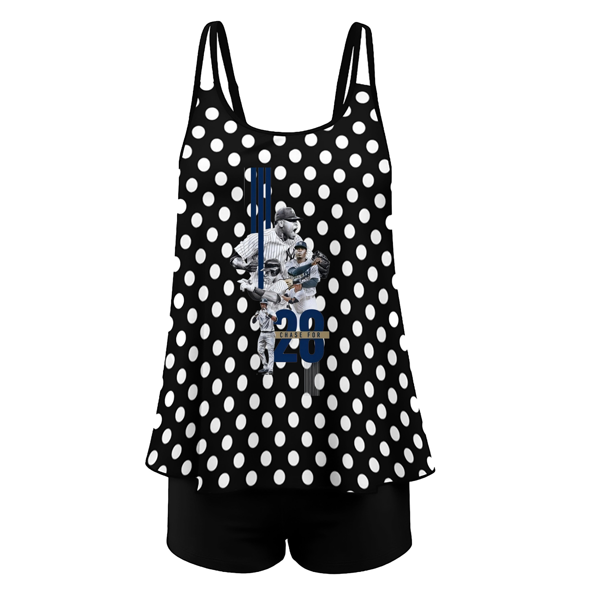 New York Yankees Chase For 28 Women’s Heat Transfer Printed Two-Piece Swimsuit Set – Sexy Double Strap Bandeau Top & Boyshort Bottoms, Soft Nylon-Spandex, Perfect for Beach, Pool & Vacation