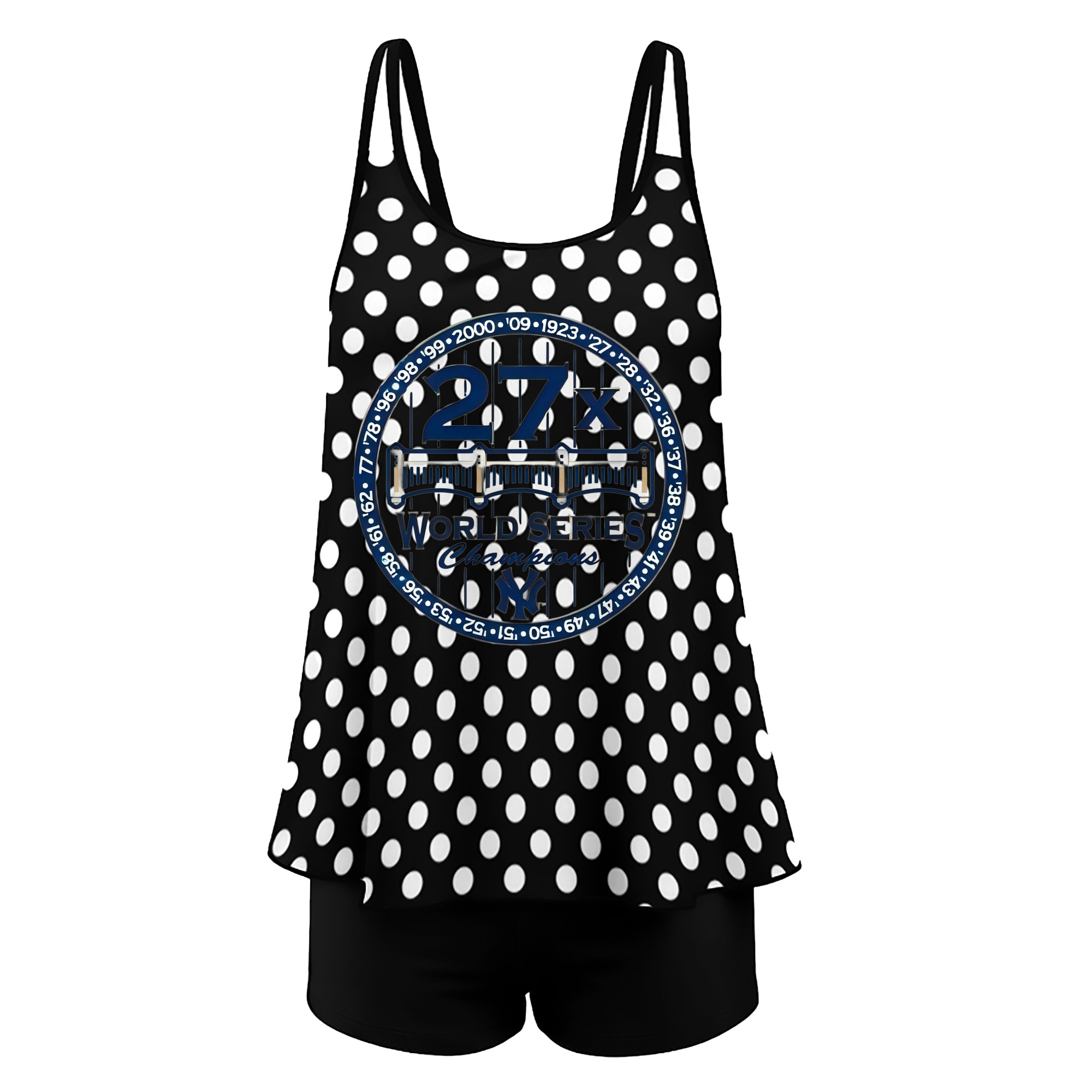 New York Yankees 27X WS Champions Women’s Heat Transfer Printed Two-Piece Swimsuit Set – Sexy Double Strap Bandeau Top & Boyshort Bottoms, Soft Nylon-Spandex, Perfect for Beach, Pool & Vacation