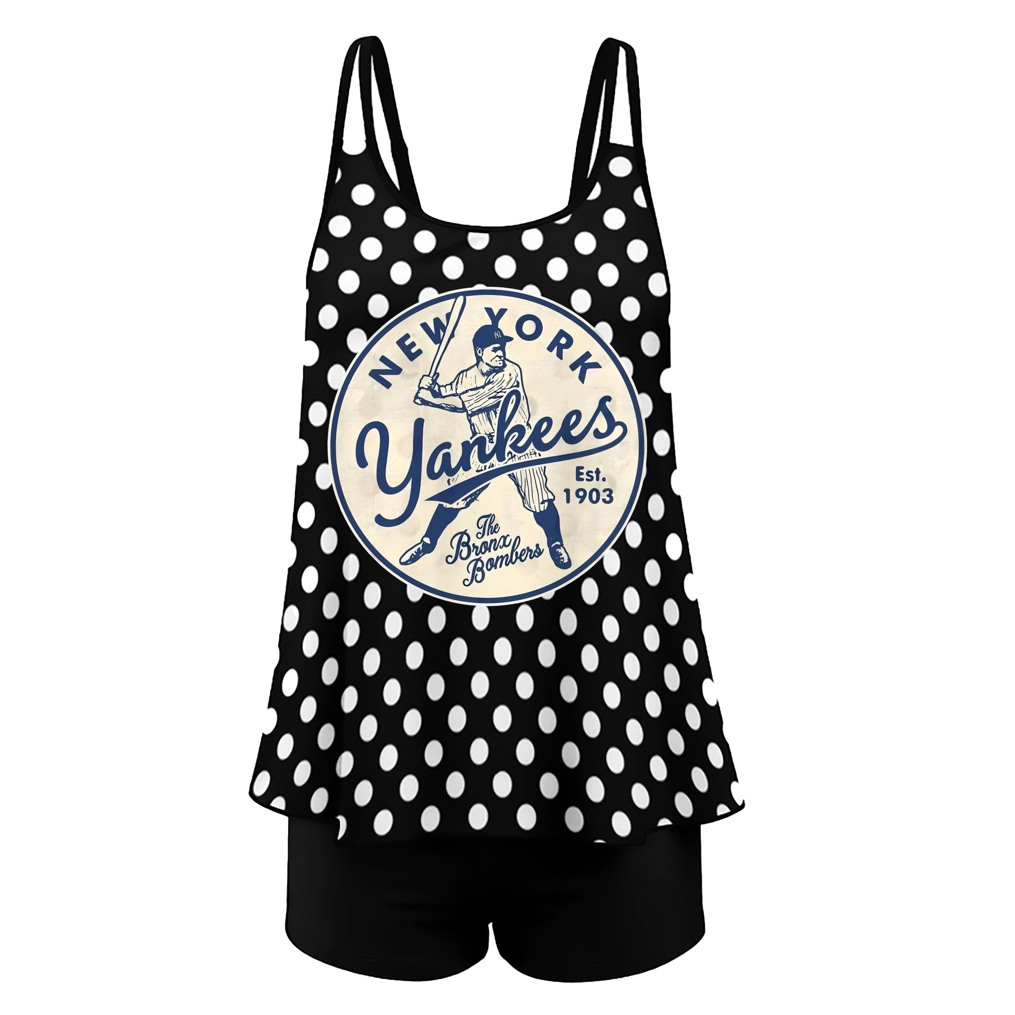 New York Yankees The Bronx Bombers Estd 1903 Women’s Heat Transfer Printed Two-Piece Swimsuit Set – Sexy Double Strap Bandeau Top & Boyshort Bottoms, Soft Nylon-Spandex, Perfect for Beach, Pool & Vacation