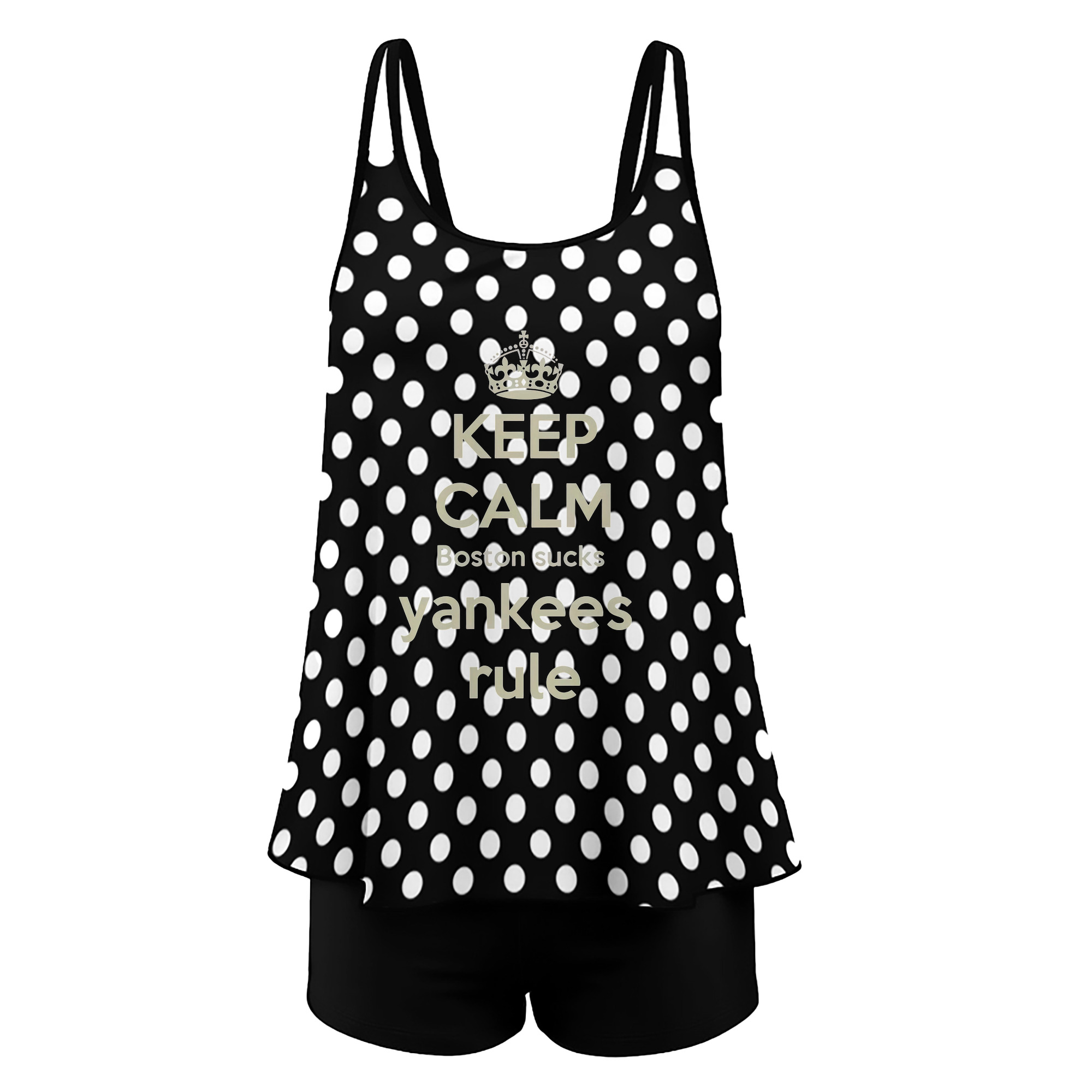 New York Yankees Keep Calm Yankees Rule Boston Sucks Women’s Heat Transfer Printed Two-Piece Swimsuit Set – Sexy Double Strap Bandeau Top & Boyshort Bottoms, Soft Nylon-Spandex, Perfect for Beach, Pool & Vacation