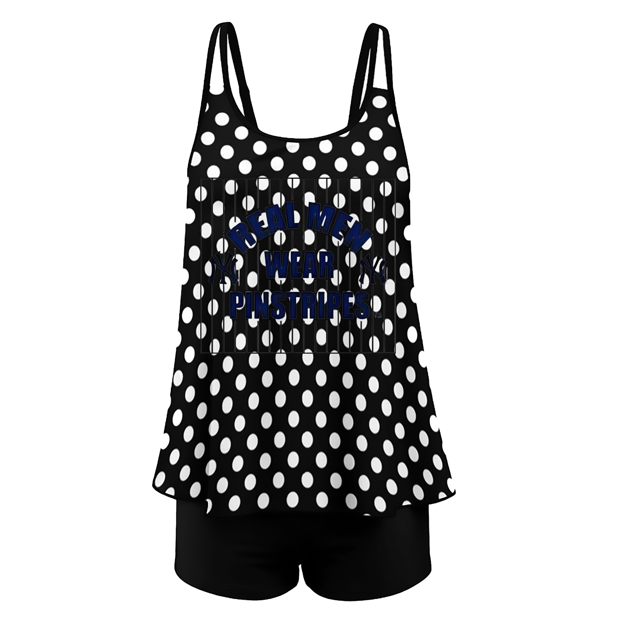 New York Yankees Real Men Wear Pinstripes Women’s Heat Transfer Printed Two-Piece Swimsuit Set – Sexy Double Strap Bandeau Top & Boyshort Bottoms, Soft Nylon-Spandex, Perfect for Beach, Pool & Vacation