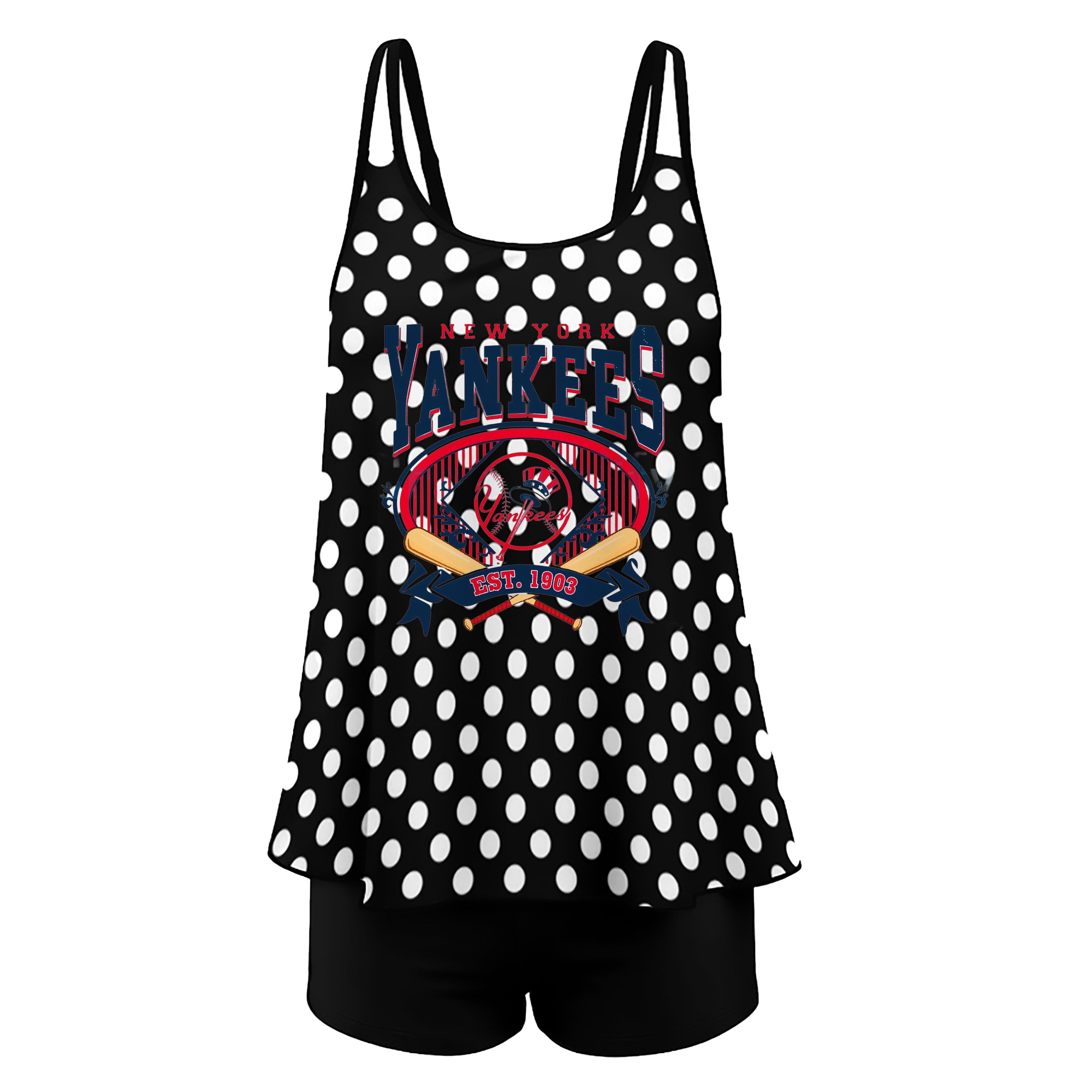 New York Yankees Vintage Est.1903 Women’s Heat Transfer Printed Two-Piece Swimsuit Set – Sexy Double Strap Bandeau Top & Boyshort Bottoms, Soft Nylon-Spandex, Perfect for Beach, Pool & Vacation