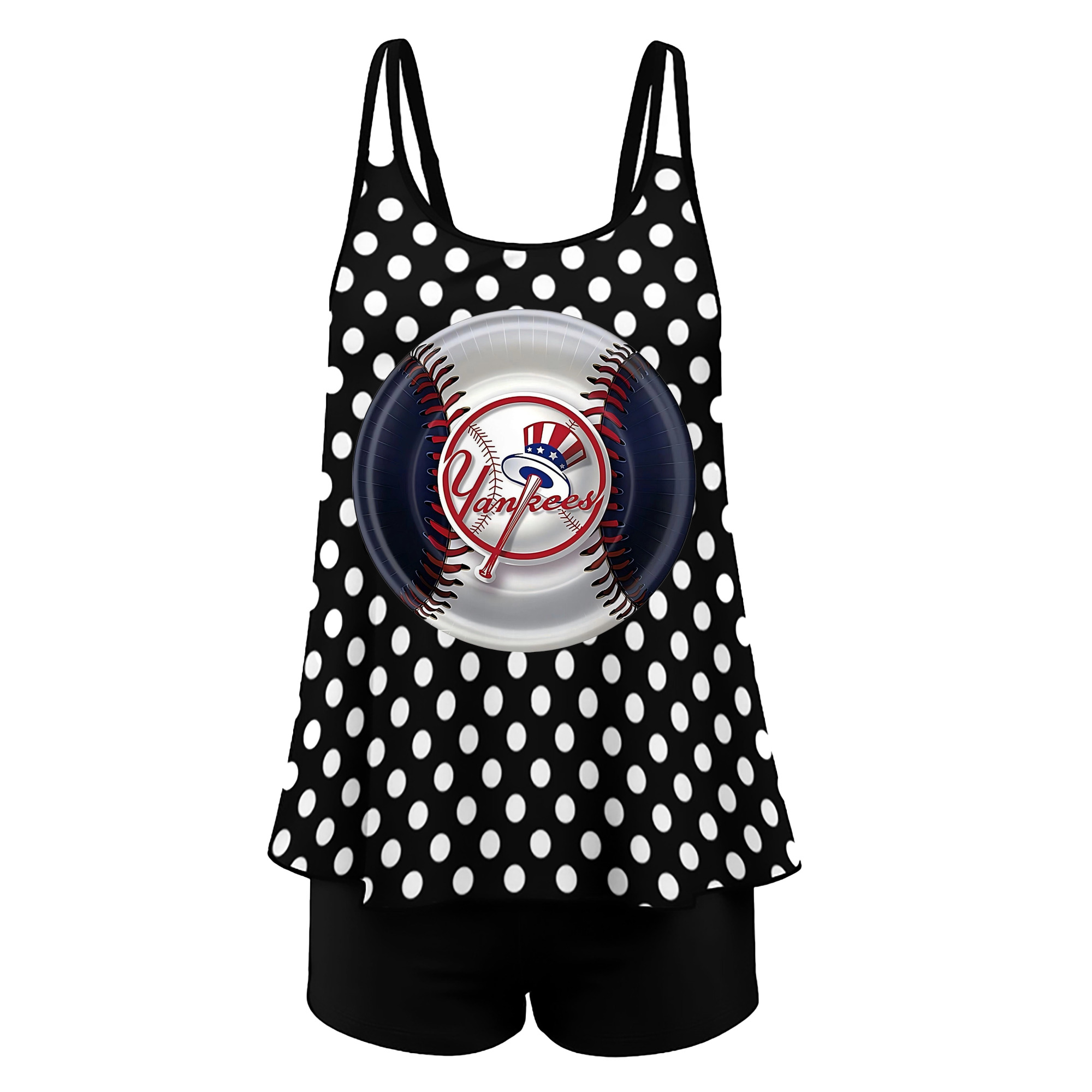New York Yankees 81 Women’s Heat Transfer Printed Two-Piece Swimsuit Set – Sexy Double Strap Bandeau Top & Boyshort Bottoms, Soft Nylon-Spandex, Perfect for Beach, Pool & Vacation