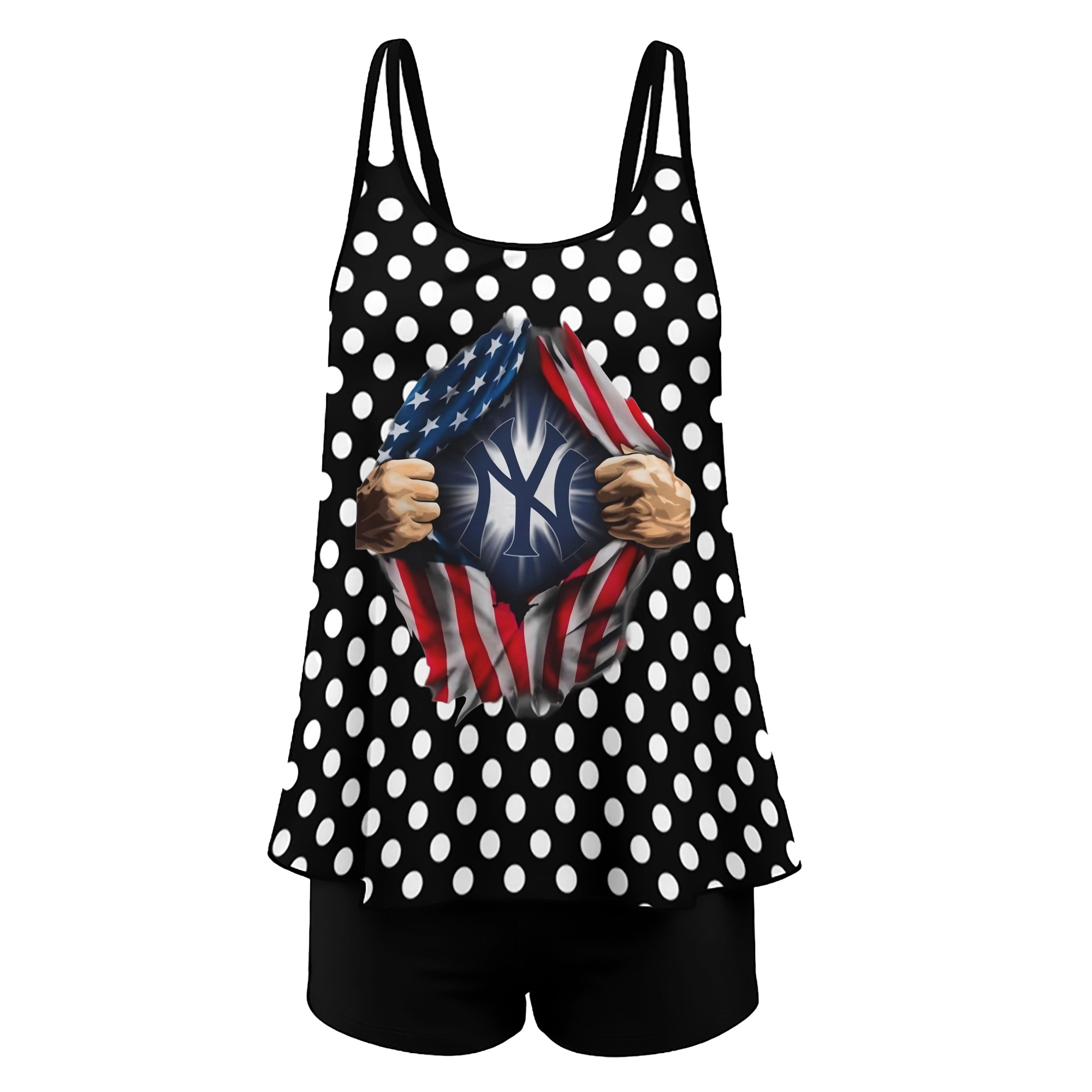 New York Yankees US Flag Yankees Inside Me Women’s Heat Transfer Printed Two-Piece Swimsuit Set – Sexy Double Strap Bandeau Top & Boyshort Bottoms, Soft Nylon-Spandex, Perfect for Beach, Pool & Vacation