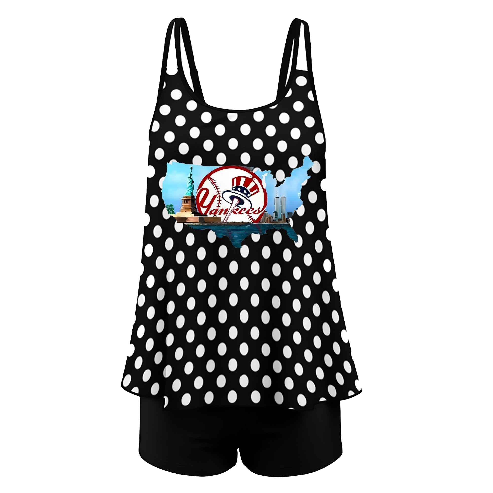 New York Yankees Whole USA Women’s Heat Transfer Printed Two-Piece Swimsuit Set – Sexy Double Strap Bandeau Top & Boyshort Bottoms, Soft Nylon-Spandex, Perfect for Beach, Pool & Vacation