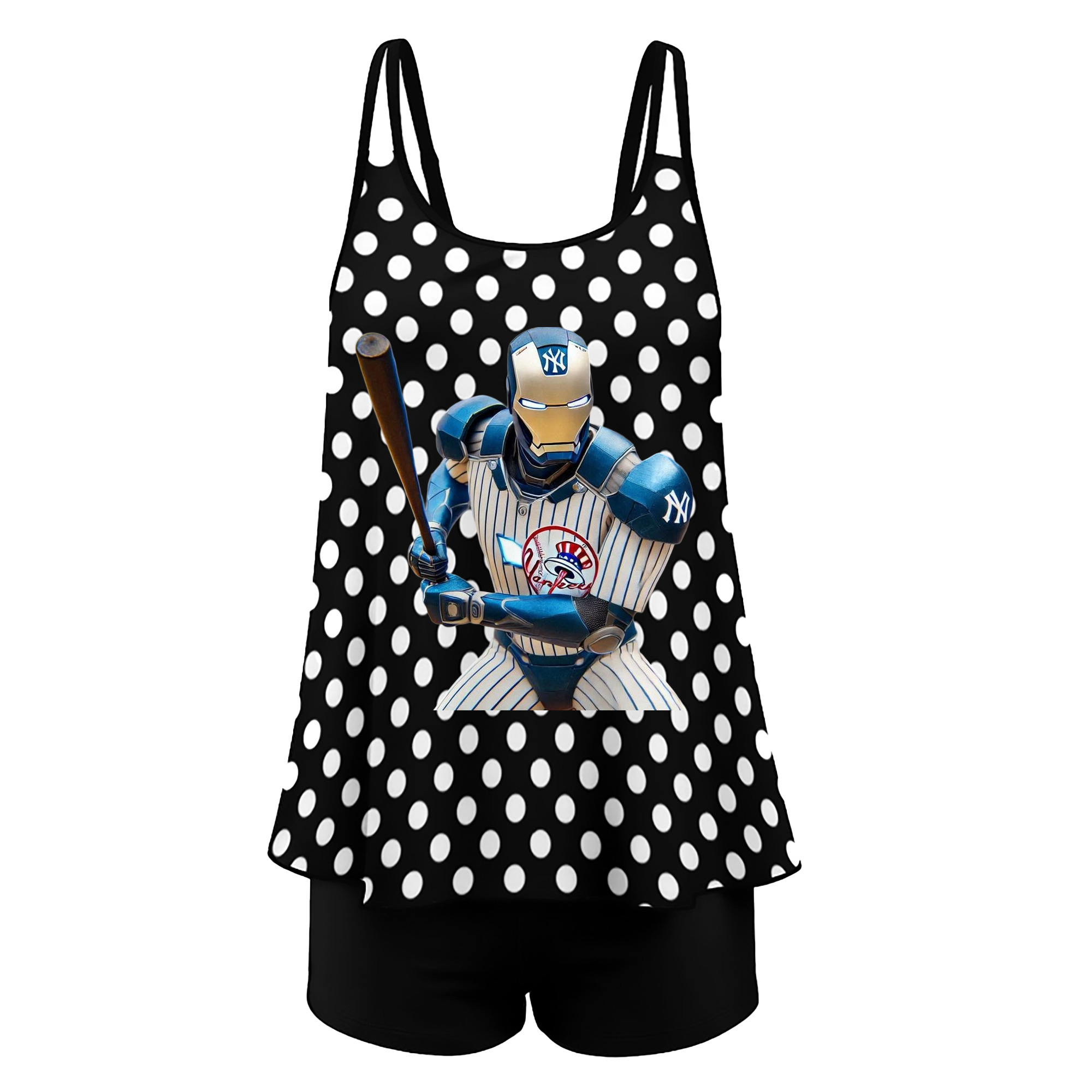 New York Yankees 283 Women’s Heat Transfer Printed Two-Piece Swimsuit Set – Sexy Double Strap Bandeau Top & Boyshort Bottoms, Soft Nylon-Spandex, Perfect for Beach, Pool & Vacation