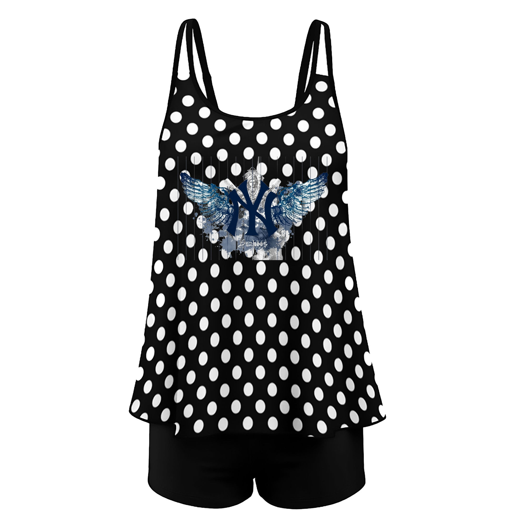 New York Yankees 293 Women’s Heat Transfer Printed Two-Piece Swimsuit Set – Sexy Double Strap Bandeau Top & Boyshort Bottoms, Soft Nylon-Spandex, Perfect for Beach, Pool & Vacation