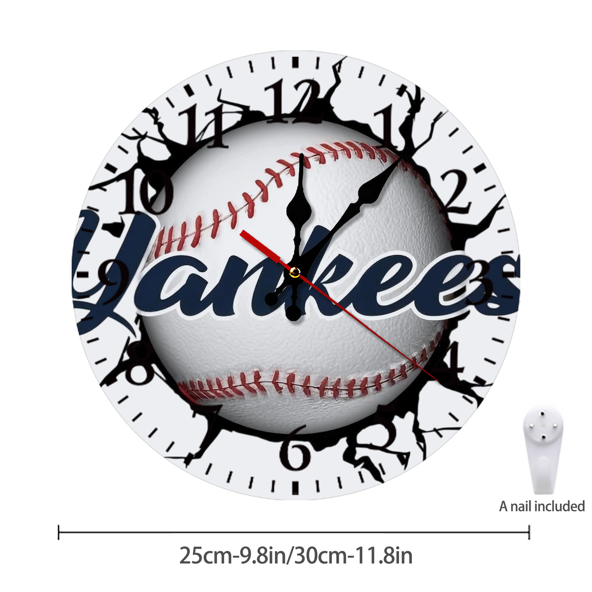 Yankees Baseball Wall And Art Silent Round Wall Clock – Modern & Stylish DIY Design, Durable Wood Construction, Easy To Install – Perfect For Office, Bedroom, Living Room, And More