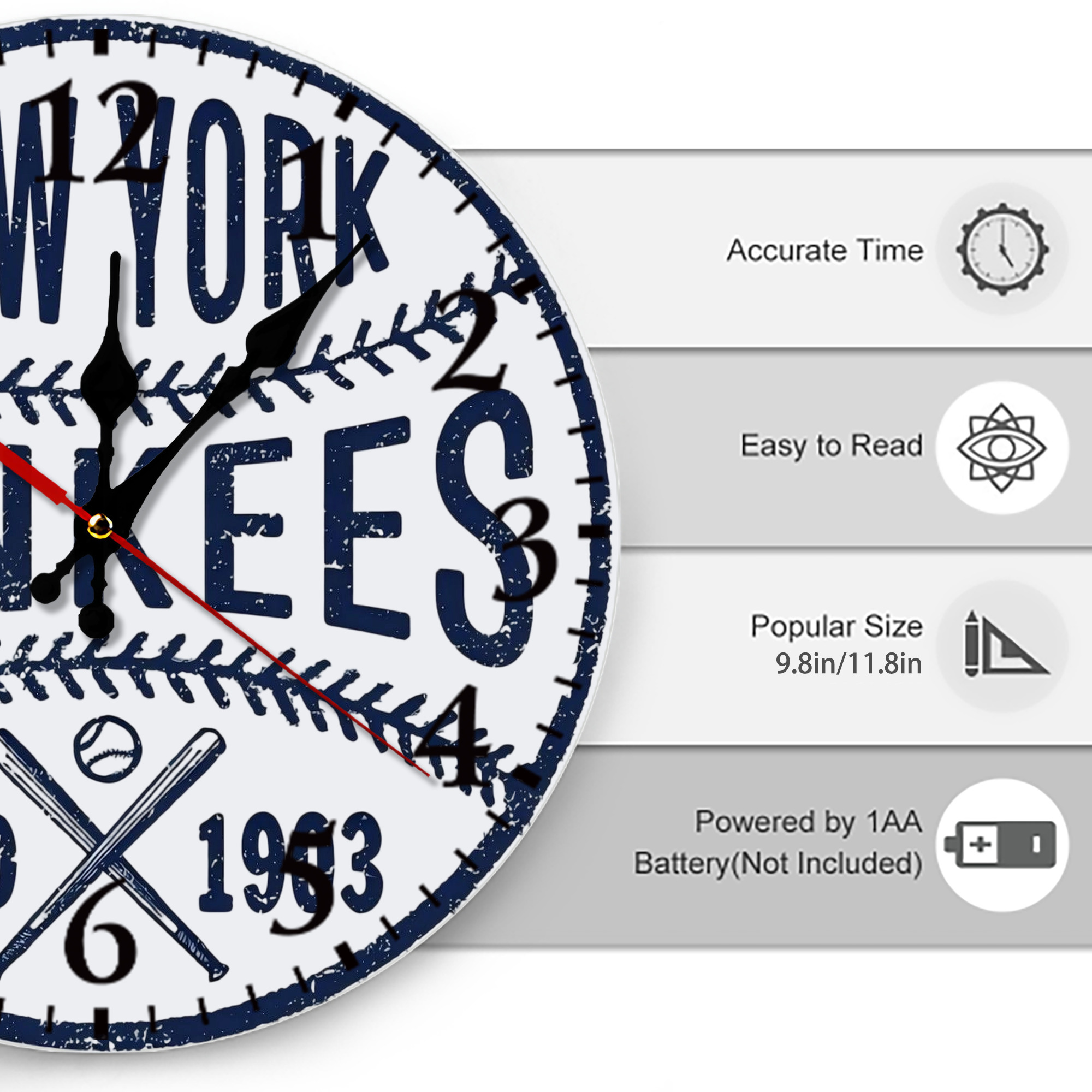 New York Yankees Estd 1903 Silent Round Wall Clock – Modern & Stylish DIY Design, Durable Wood Construction, Easy To Install – Perfect For Office, Bedroom, Living Room, And More