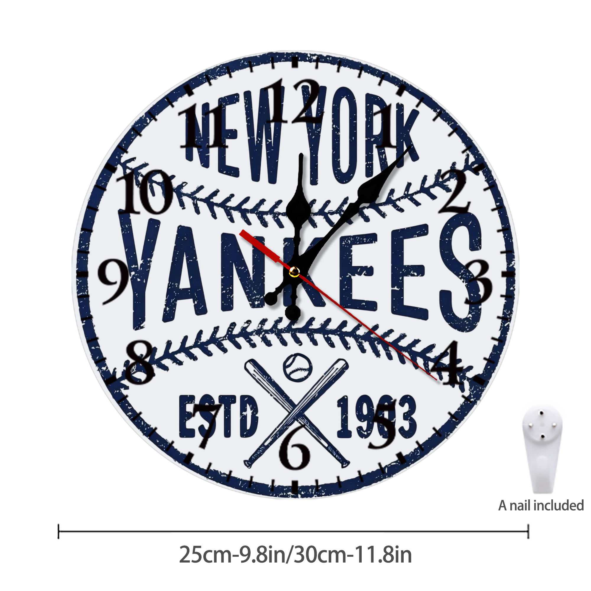 New York Yankees Estd 1903 Silent Round Wall Clock – Modern & Stylish DIY Design, Durable Wood Construction, Easy To Install – Perfect For Office, Bedroom, Living Room, And More