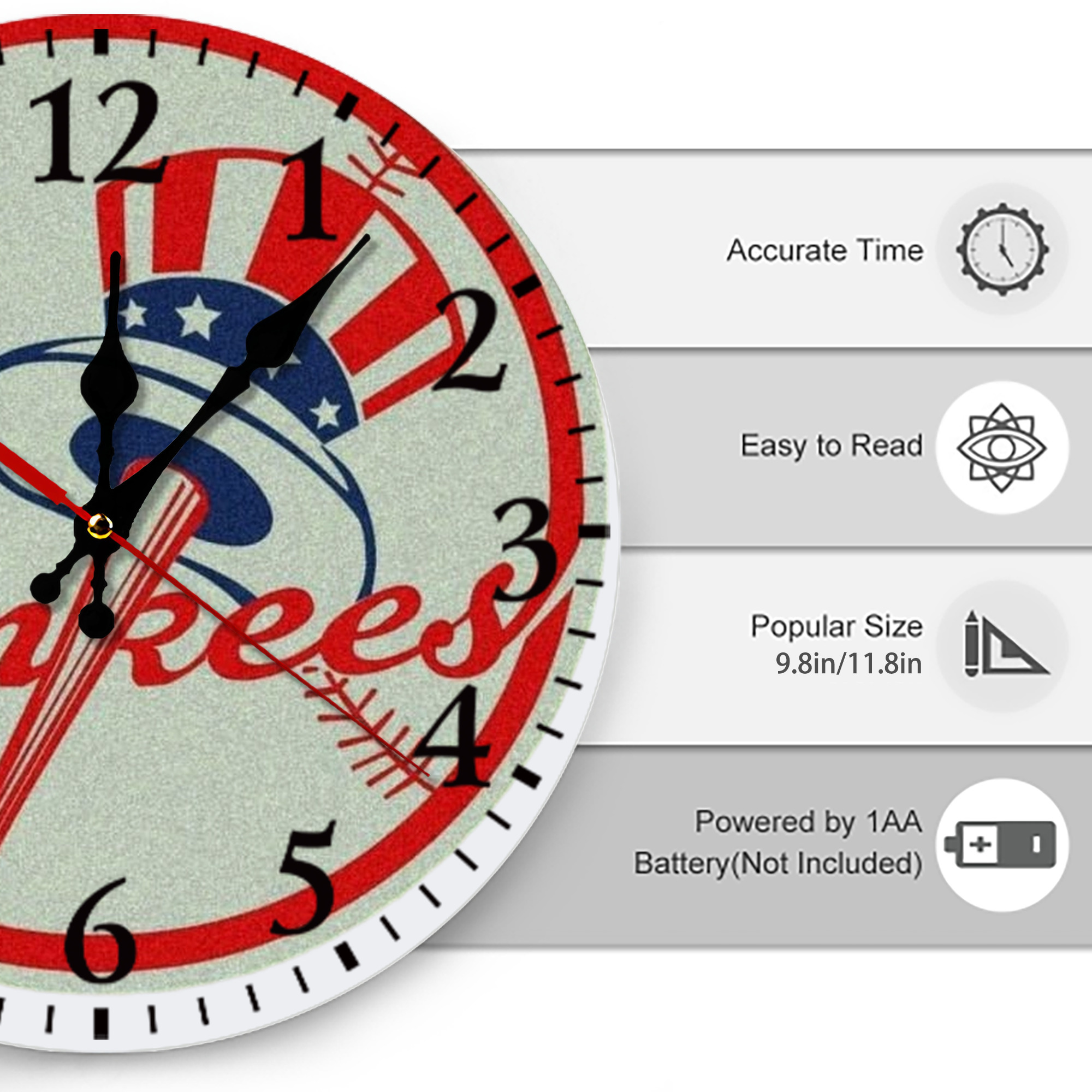 New York Yankees Logo Silent Round Wall Clock – Modern & Stylish DIY Design, Durable Wood Construction, Easy To Install – Perfect For Office, Bedroom, Living Room, And More