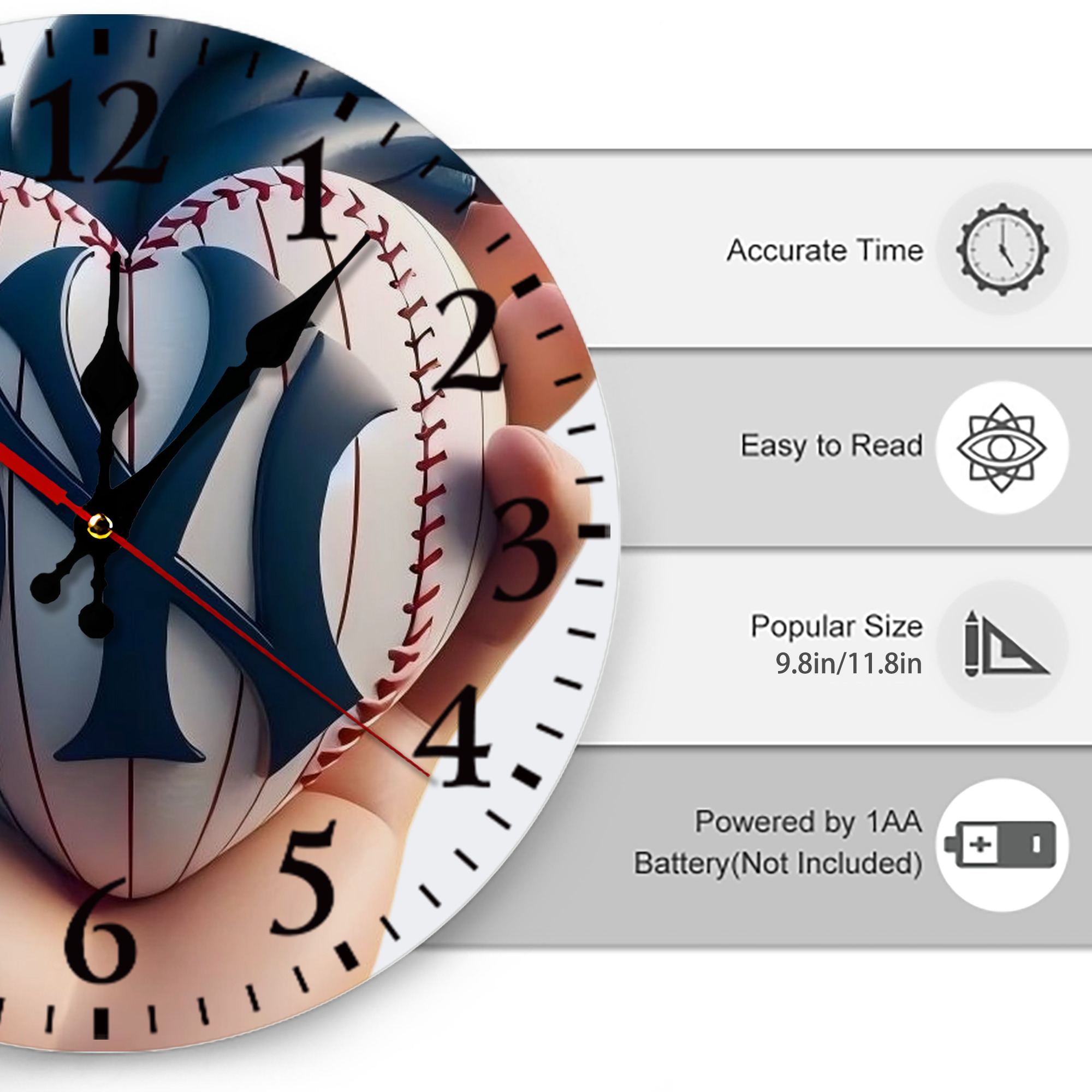 New York Yankees Heart Silent Round Wall Clock – Modern & Stylish DIY Design, Durable Wood Construction, Easy To Install – Perfect For Office, Bedroom, Living Room, And More